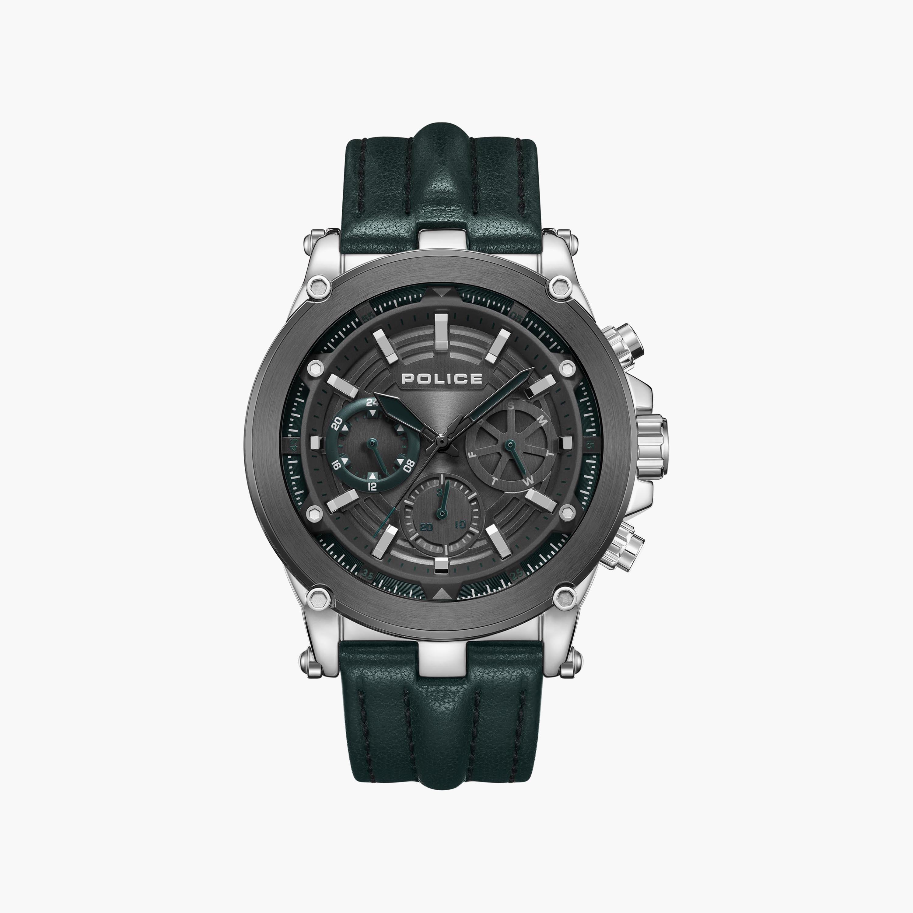 ساعة بوليس للرجال ذات كرونوغراف بسوار من الجلد باللون الاخضر | PEWJF2226642-men-watchesandjewellery-watches-image-1