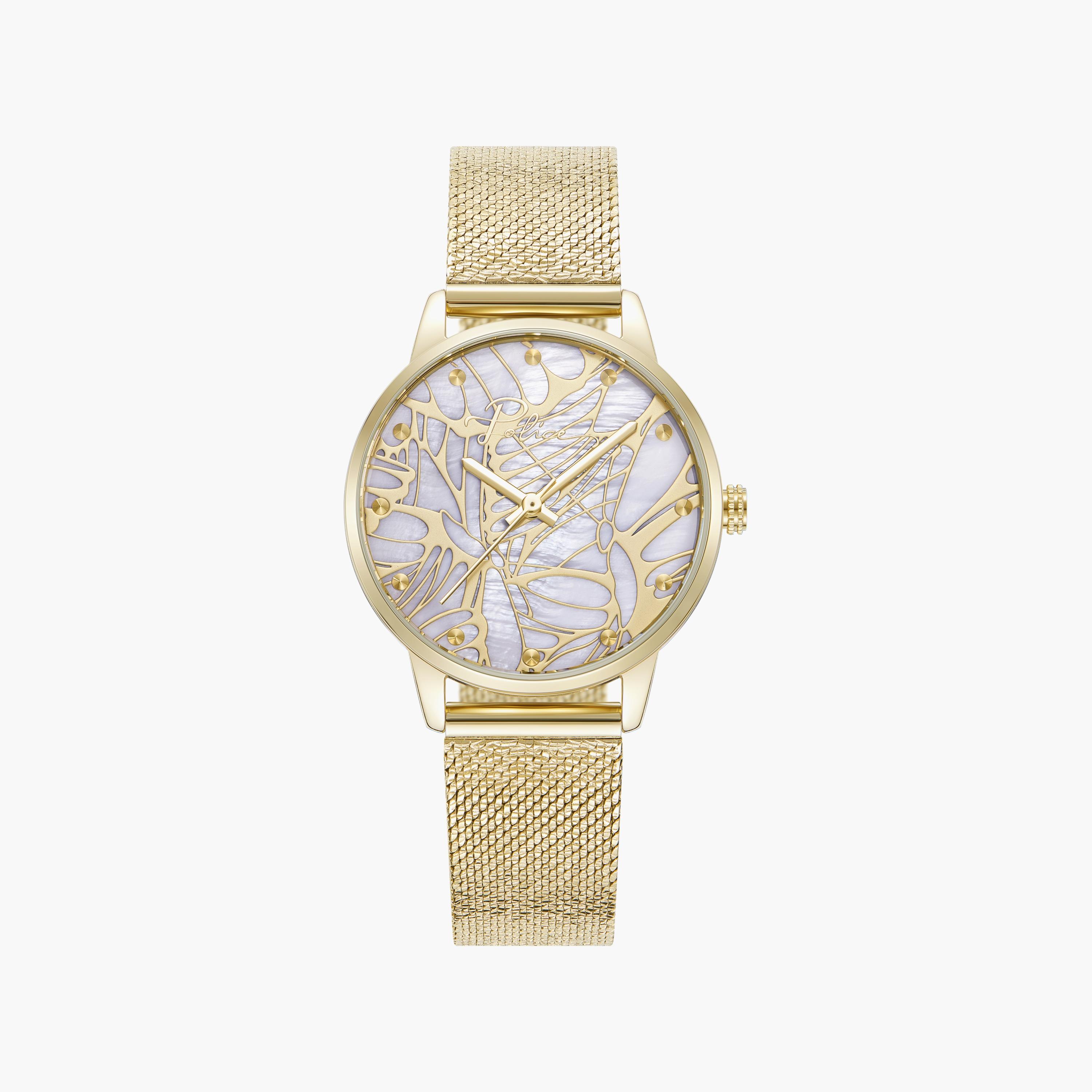 ساعة أنالوج ذهبية بسوار ستانلس ستيل للنساء من بوليس | PEWLG2229004-women-watchesandjewellery-watches-image-1