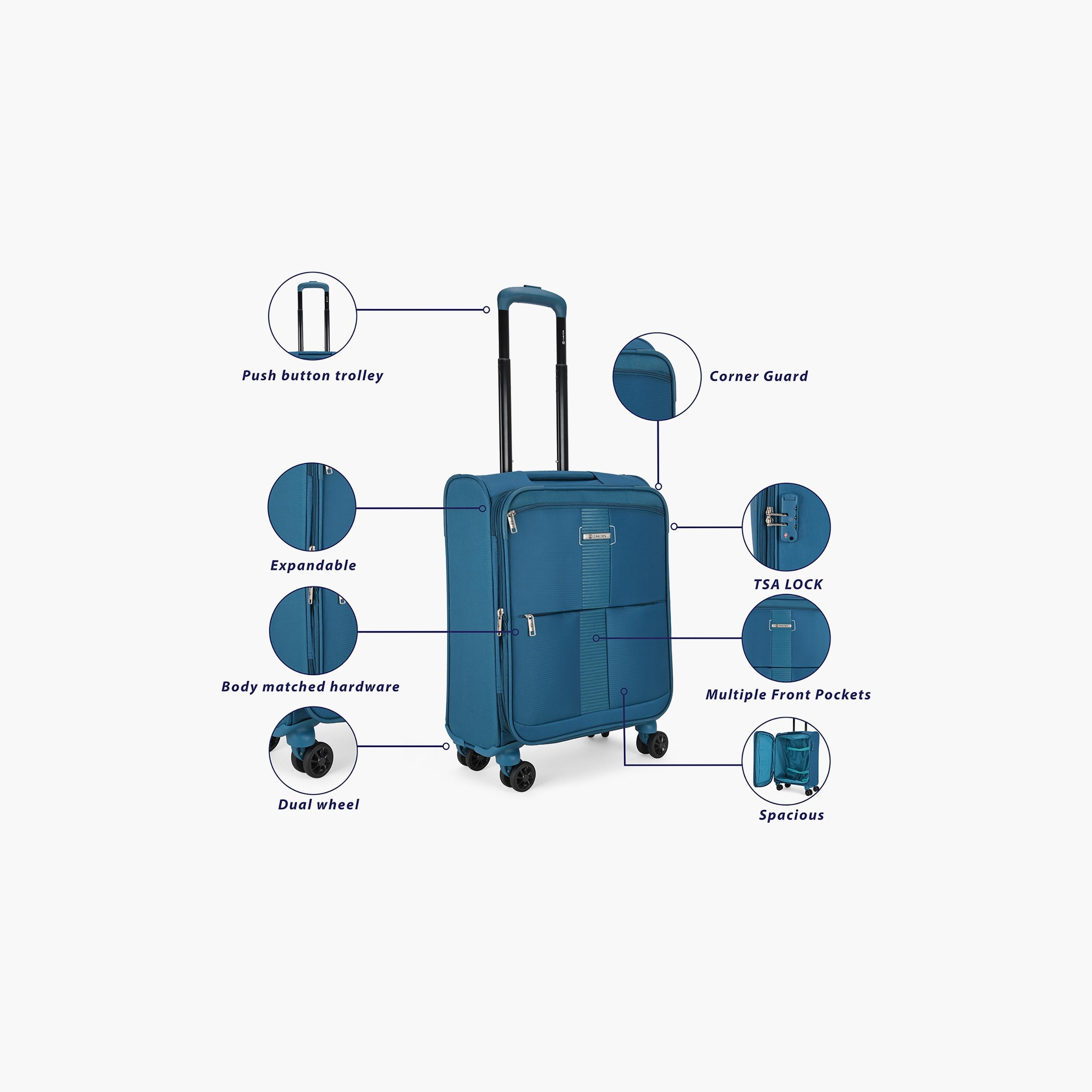Carlton Newburry 66 CM Medium Check-in Polyester Softcase 4 Double Wheel Trolley Bag with TSA Lock-travel-luggagesandbags-luggage-image-2