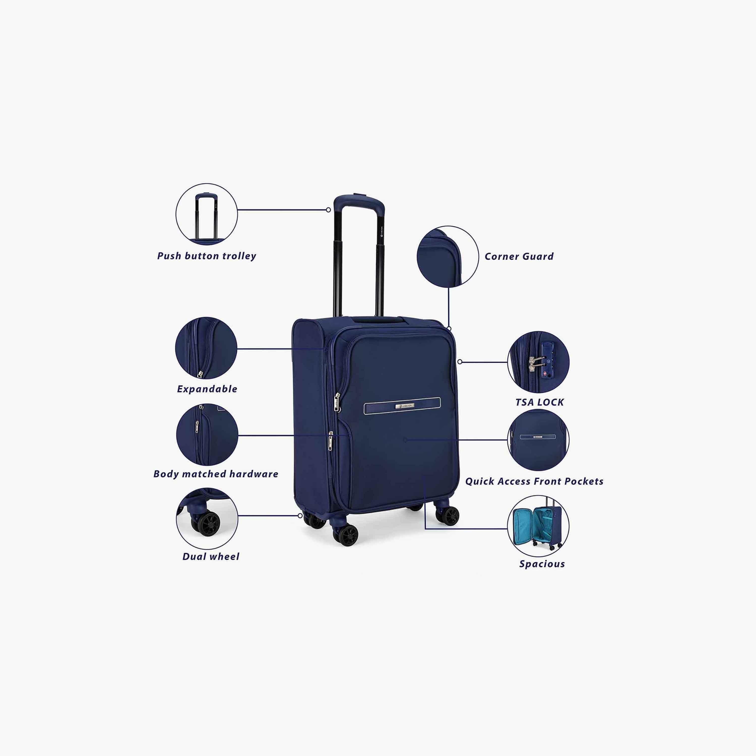 Carlton Newburry 55 CM Cabin Polyester Softcase 4 Double Wheel Trolley Bag with TSA Lock-travel-luggagesandbags-luggage-image-2