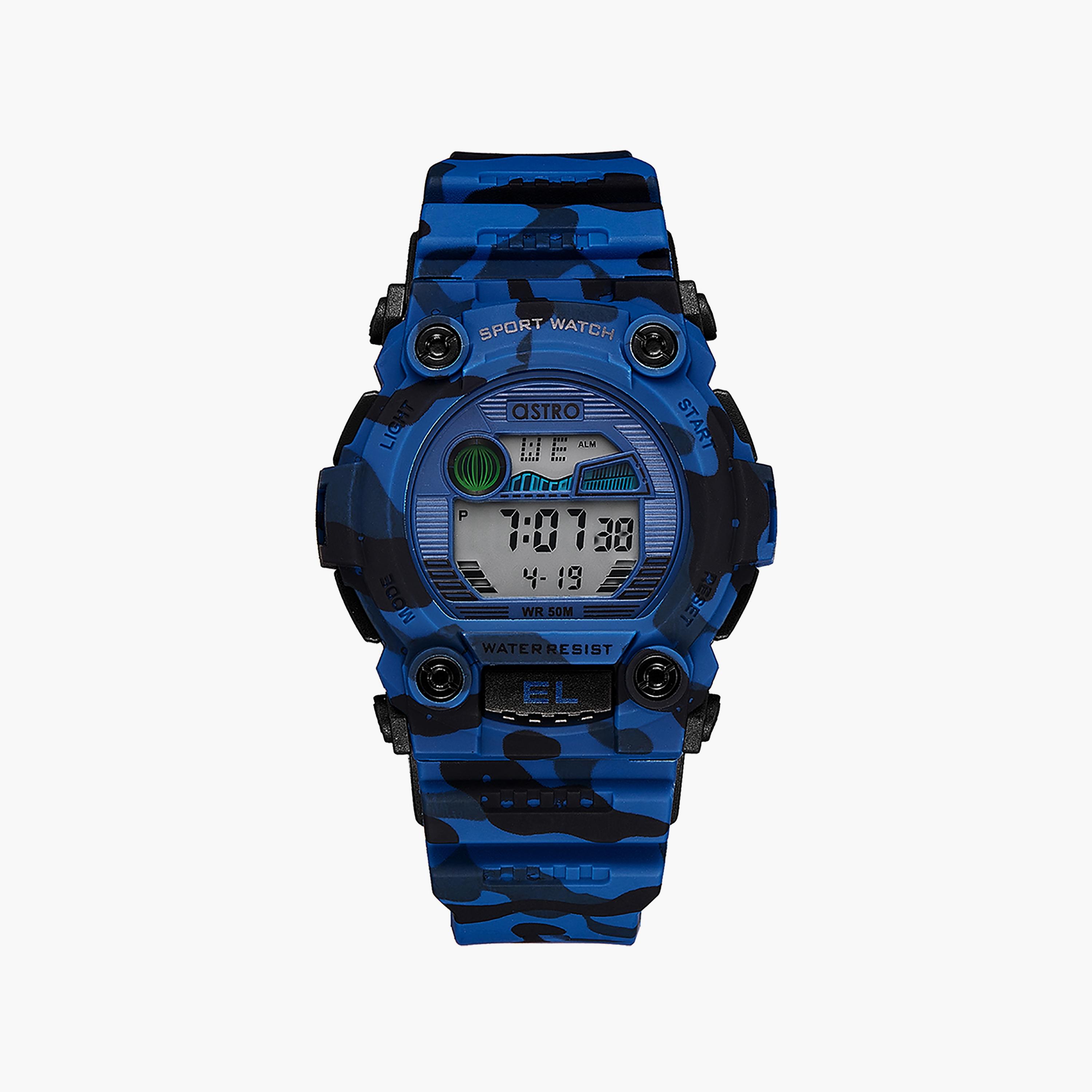 ساعة أسترو للرجال 42 ملم رقمية من السيليكون المموهة باللون الأزرق | A21901-PPLL-men-watchesandjewellery-watches-image-1
