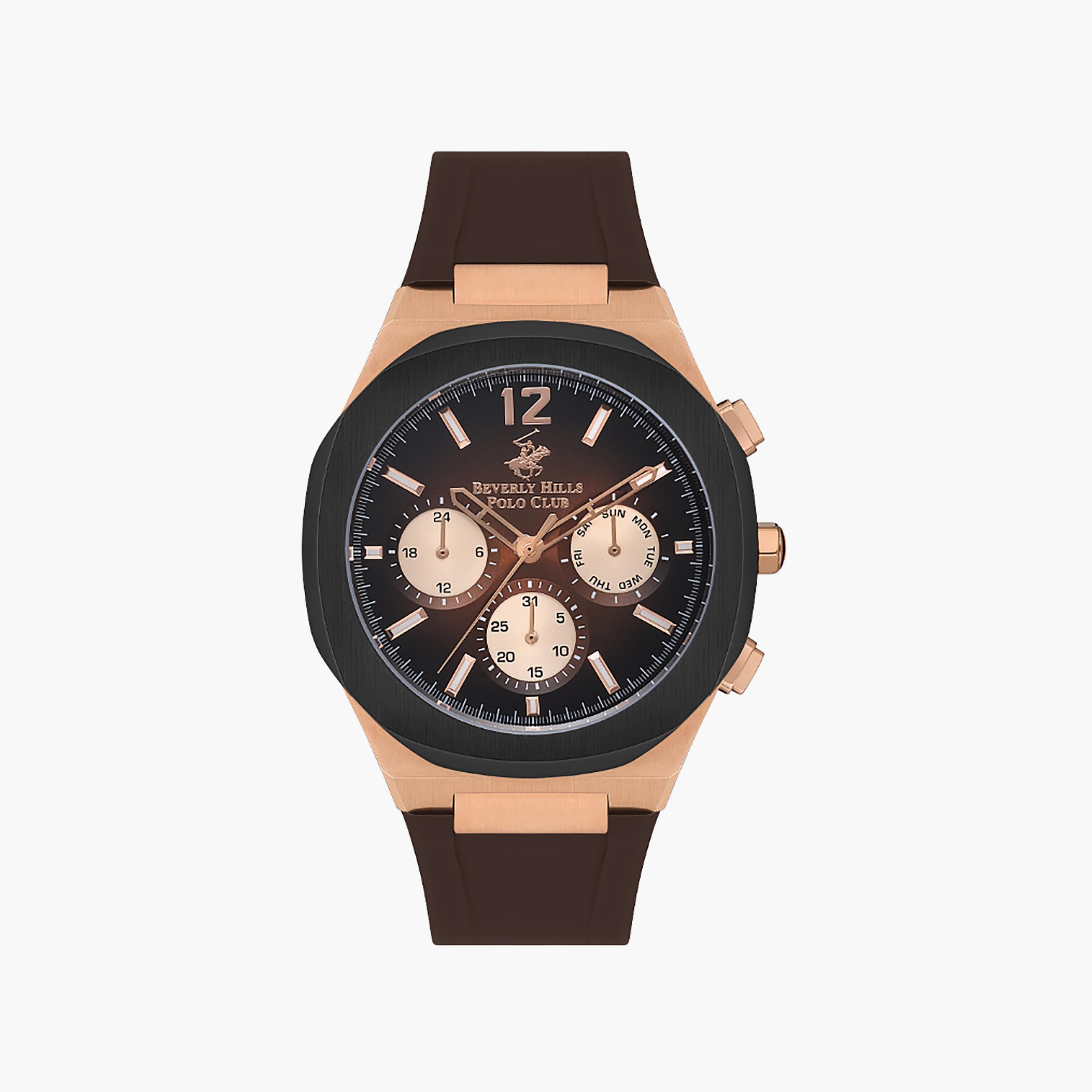 ساعة كرونوغراف 44 ملم من بيفرلي هيلز بولو كلوب ذات سيليكون بني للرجال | BP3539X.844-men-watchesandjewellery-watches-image-1