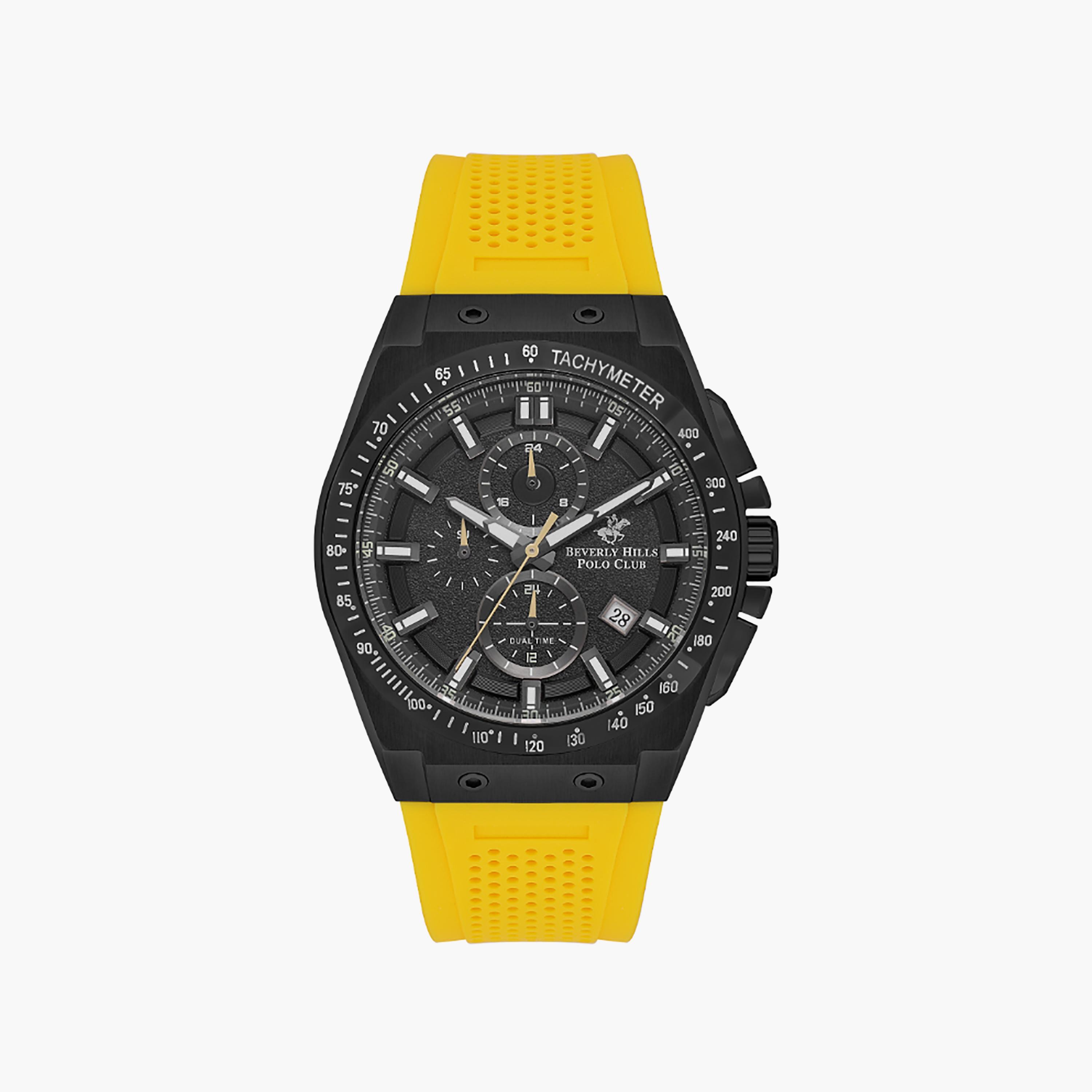 ساعة كرونوغراف 47 ملم من بيفرلي هيلز بولو كلوب ذات سيليكون اصفر للرجال | BP3541X.654-men-watchesandjewellery-watches-image-1