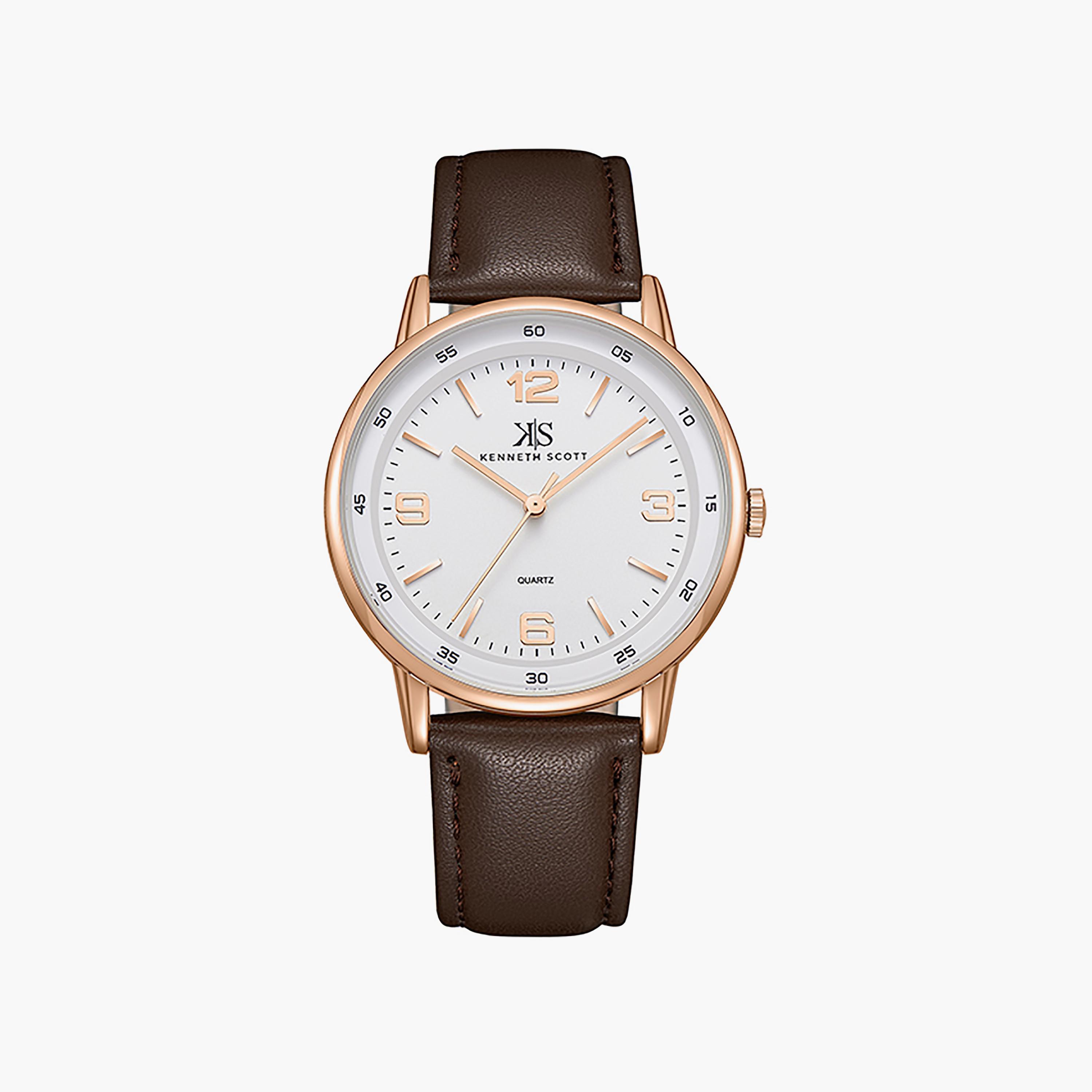ساعة كينيث سكوت 40 ملم للرجال ذات انالوج من السيليكون باللون البني | K23040-RLDW-men-watchesandjewellery-watches-image-1