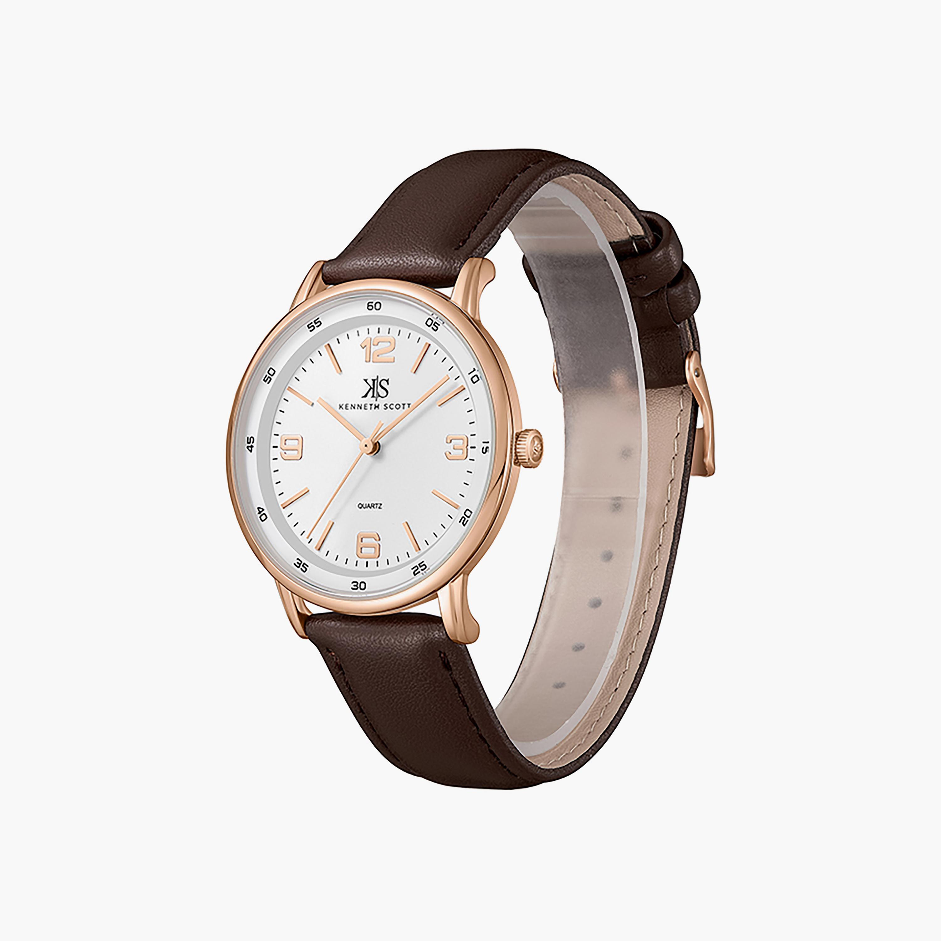 ساعة كينيث سكوت 40 ملم للرجال ذات انالوج من السيليكون باللون البني | K23040-RLDW-men-watchesandjewellery-watches-image-2