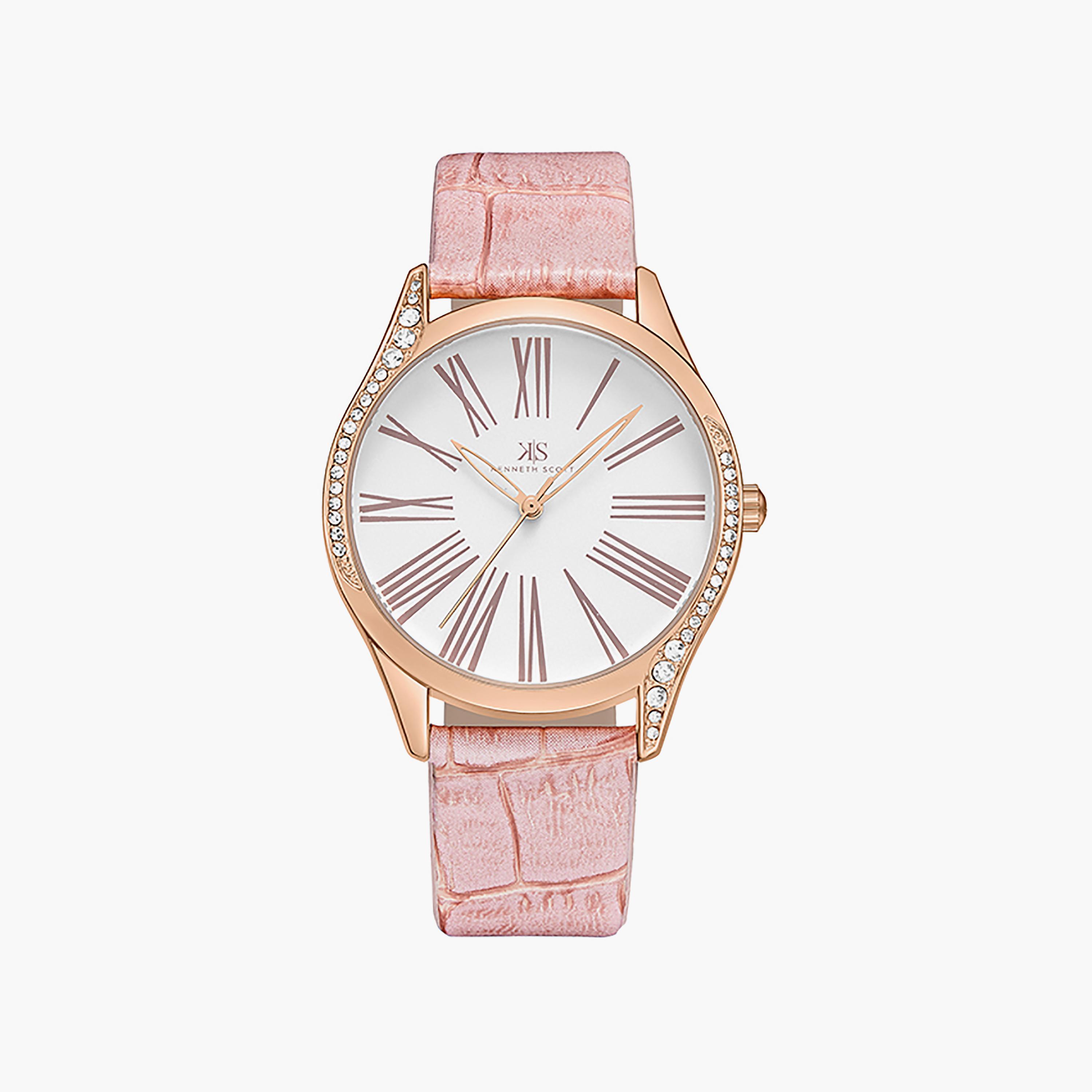ساعة كينيث سكوت 36 ملم للنساء ذات انالوج من السيليكون باللون الوردي | K23534-RLES-women-watchesandjewellery-watches-image-1