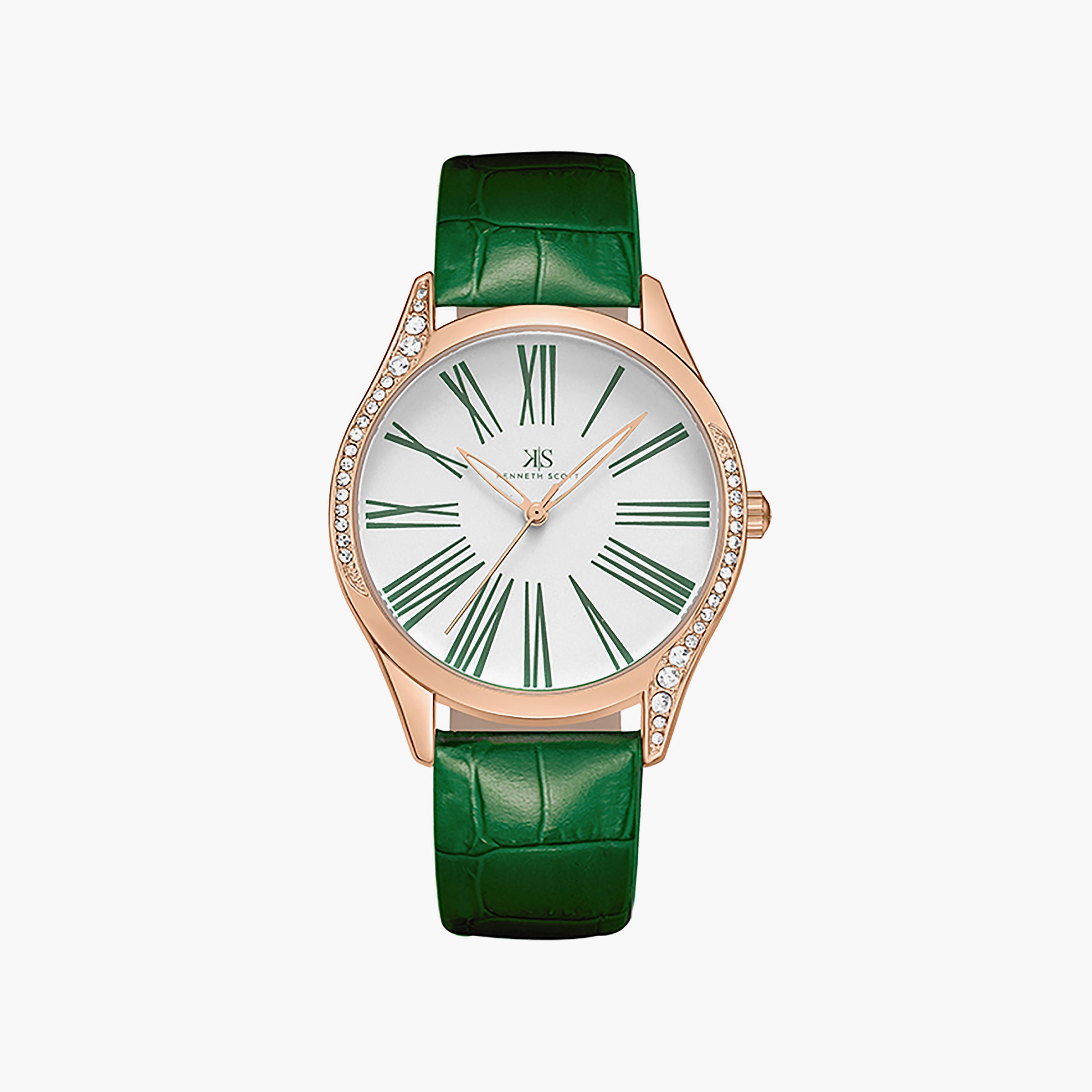 ساعة كينيث سكوت 36 ملم للنساء ذات انالوج من السيليكون باللون الاخضر | K23534-RLHW-women-watchesandjewellery-watches-image-1