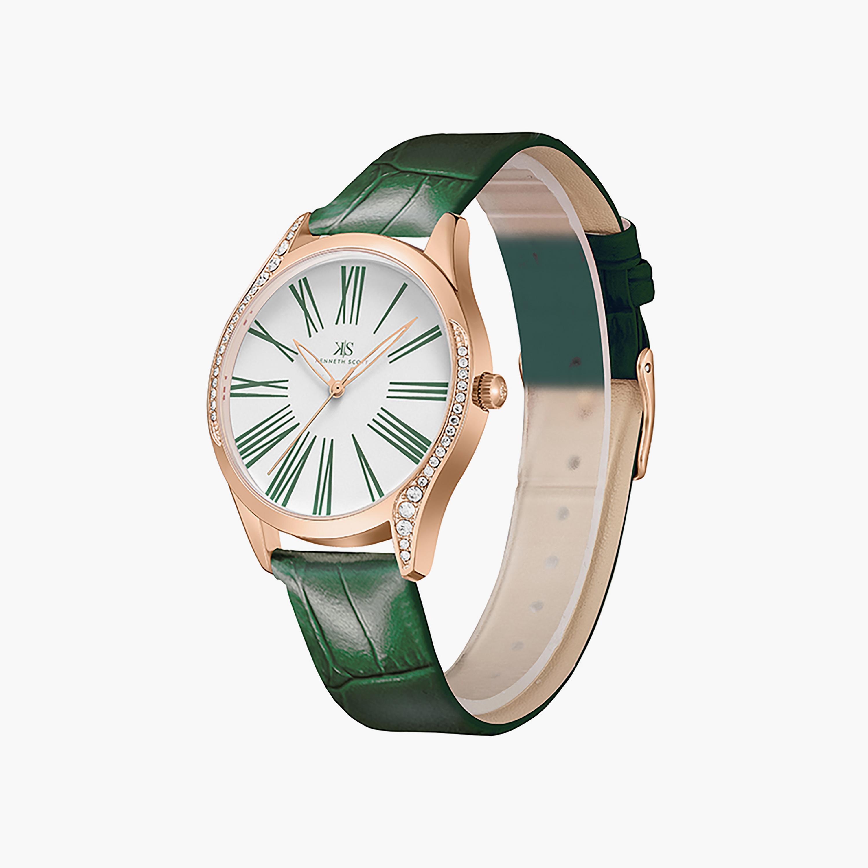 ساعة كينيث سكوت 36 ملم للنساء ذات انالوج من السيليكون باللون الاخضر | K23534-RLHW-women-watchesandjewellery-watches-image-2