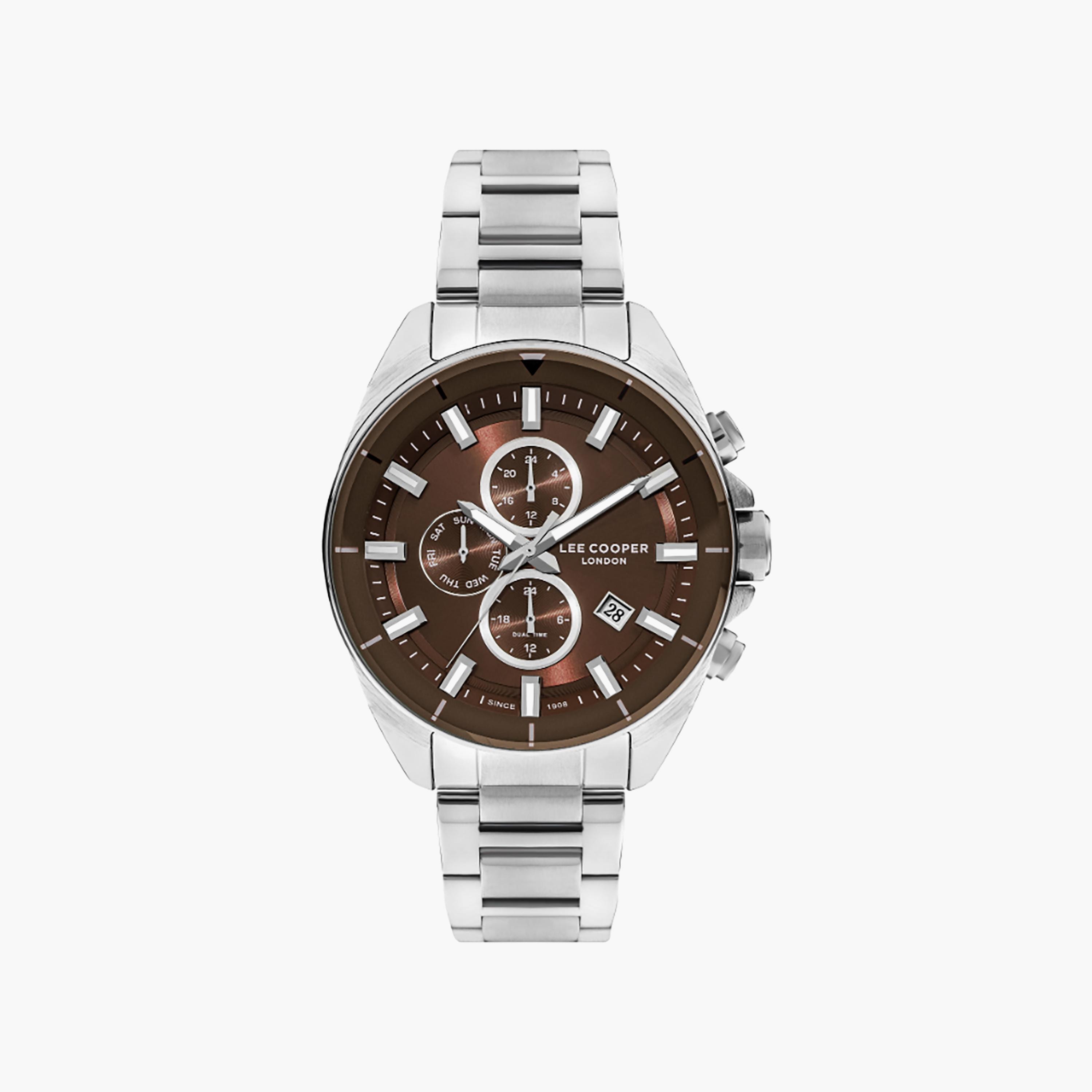 ساعة لي كوبر للرجال 46 ملم كرونوغراف بلون فضي مع ستانلس ستيل | LC07830.340-men-watchesandjewellery-watches-image-1