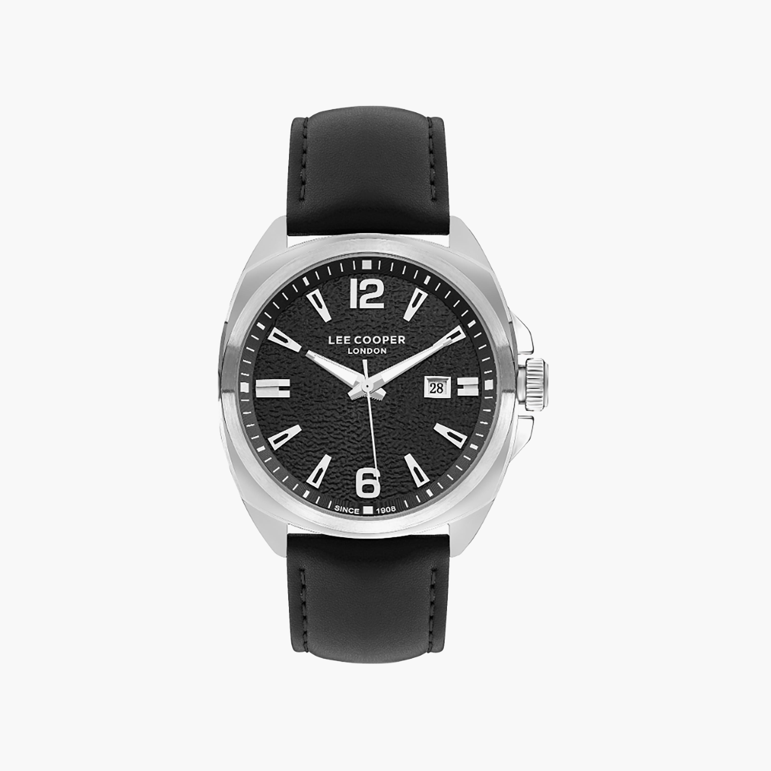 ساعة أنالوج للرجال مع 45 ملم ذات جلدي بلون أسود من لي كوبر | LC07858.351-men-watchesandjewellery-watches-image-1