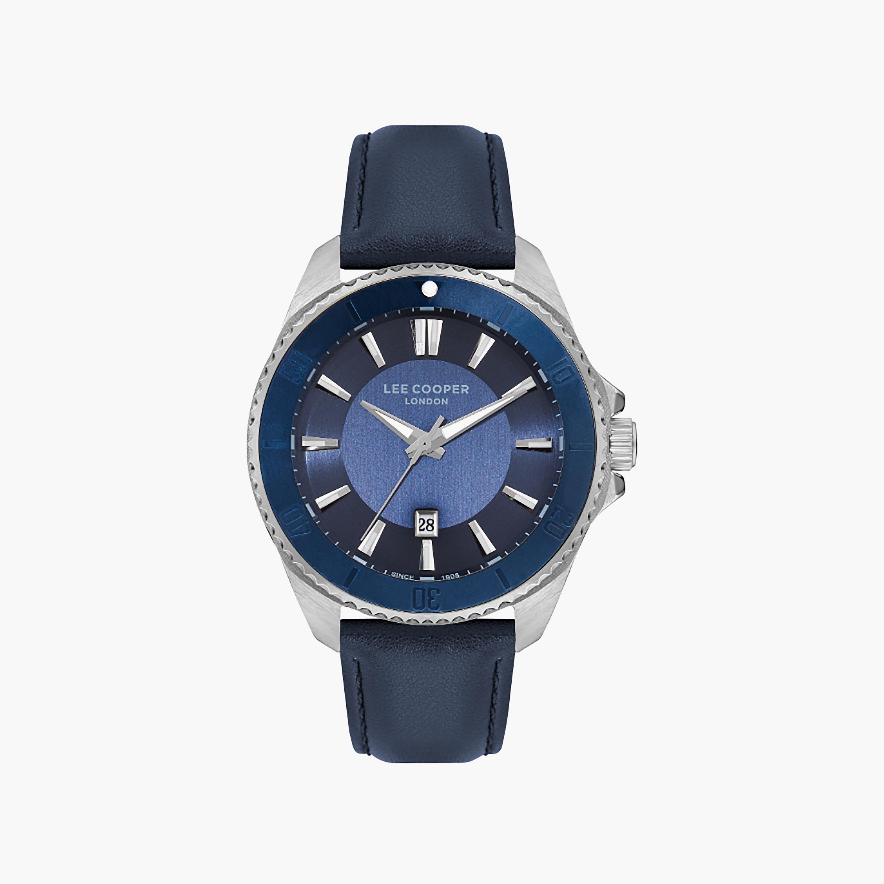 ساعة أنالوج للرجال مع 45 ملم ذات جلدي بلون أزرق من لي كوبر | LC07870.399-men-watchesandjewellery-watches-image-1