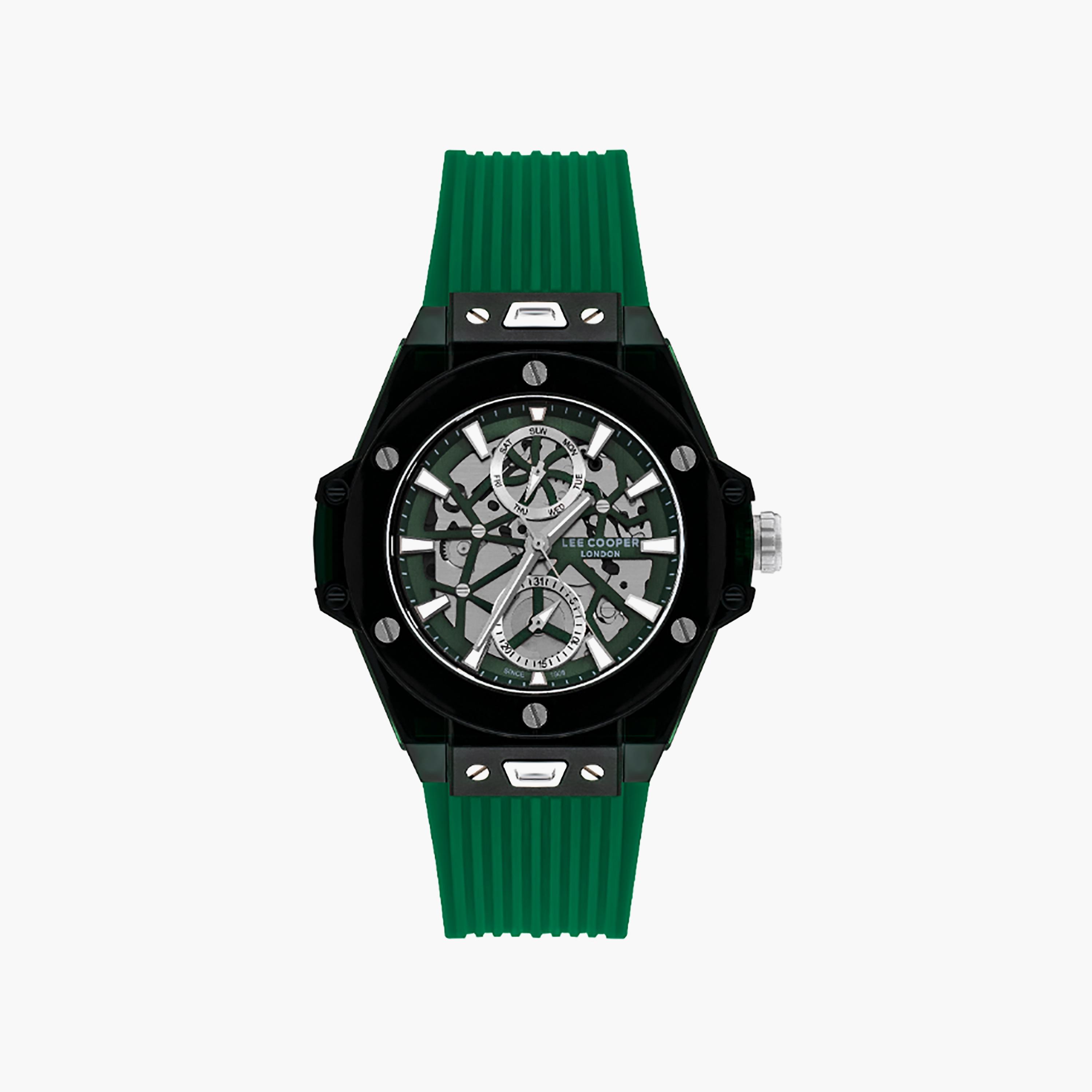 ساعة أنالوج للرجال مع 44 ملم ذات سيليكون بلون أخضر من لي كوبر | LC07975.777-men-watchesandjewellery-watches-image-1