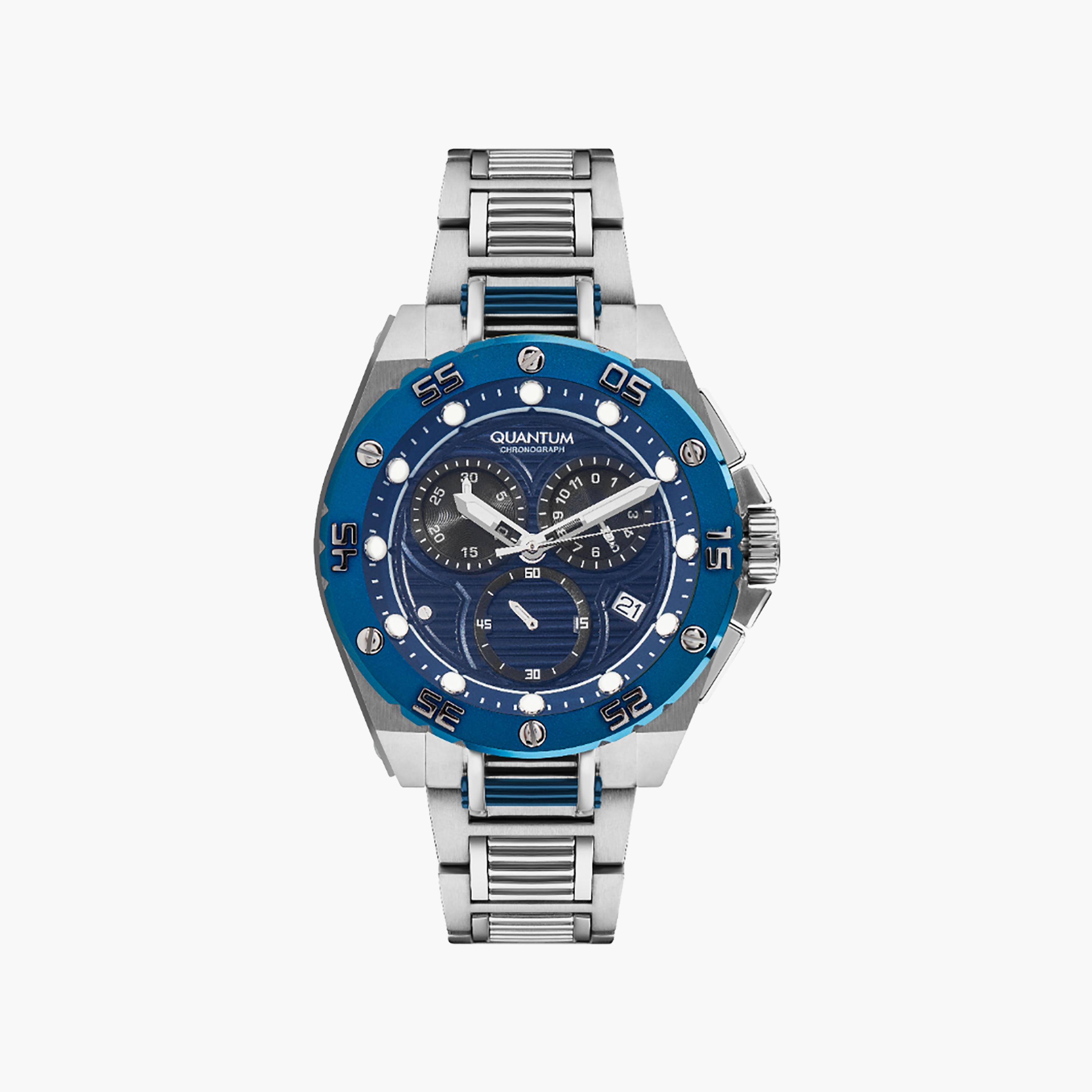Quantum Men's 48 MM Silver Chronograph Stainless Steel Watch | HNG1062.390-men-watchesandjewellery-watches-image-1