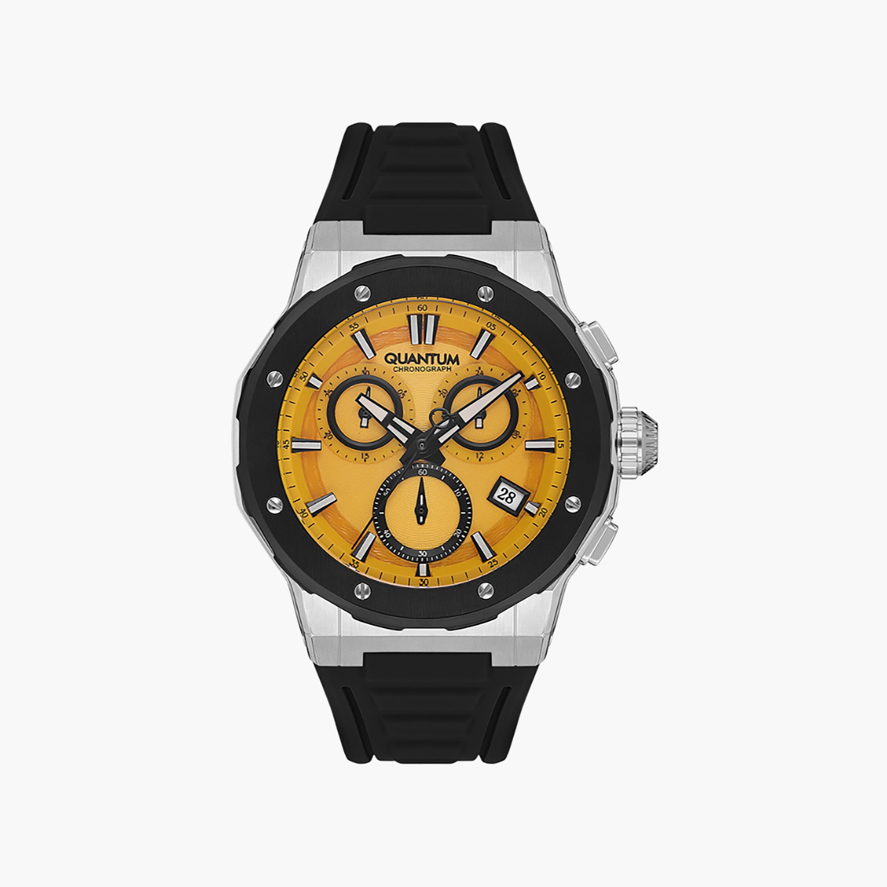 ساعة كوانتوم للرجال بمقاس 46 ملم ذات كرونوغراف سيليكون بلون أسود | HNG1082.311-men-watchesandjewellery-watches-image-1