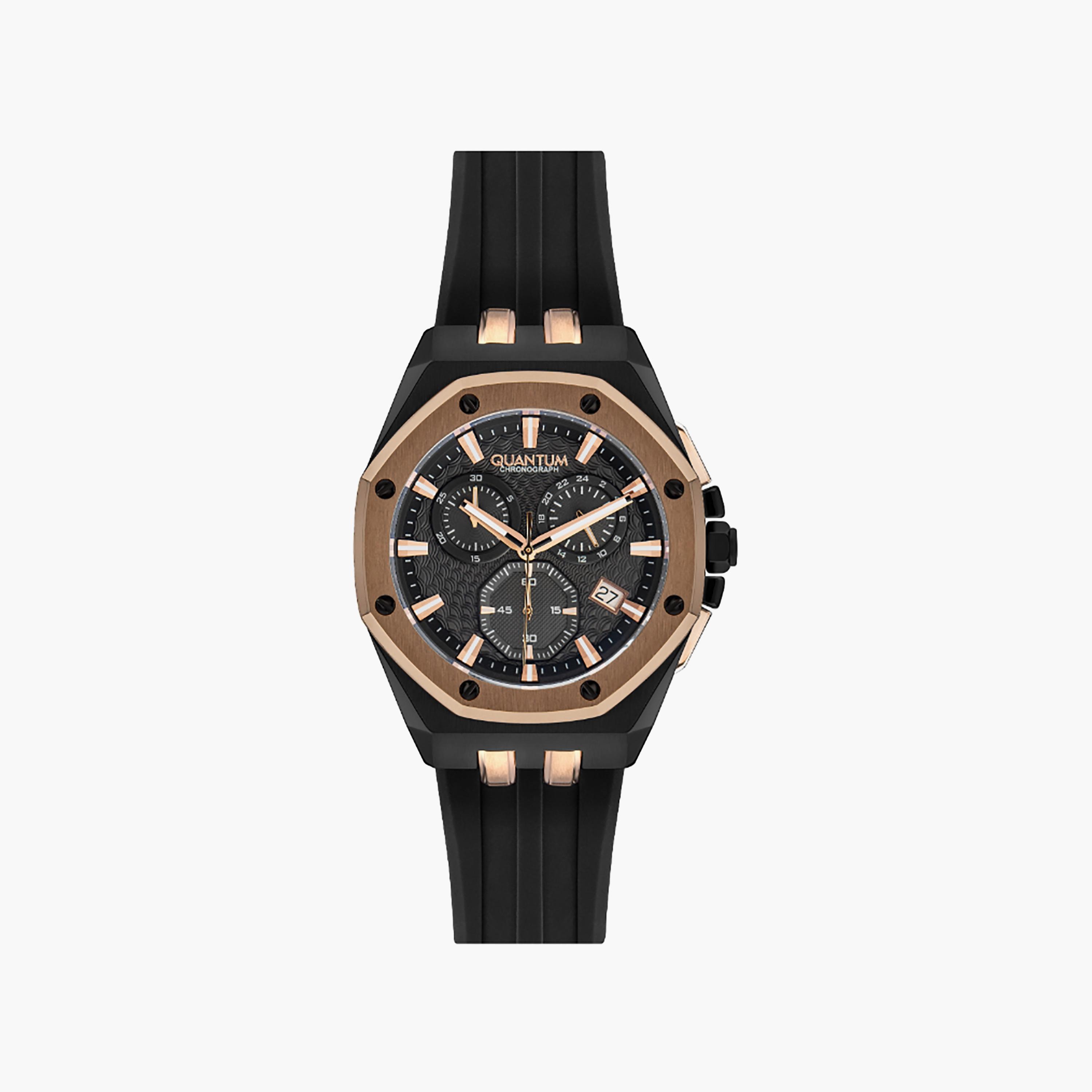 Quantum Men's 45 MM Black Chronograph Silicone Watch | HNG949.661-men-watchesandjewellery-watches-image-1