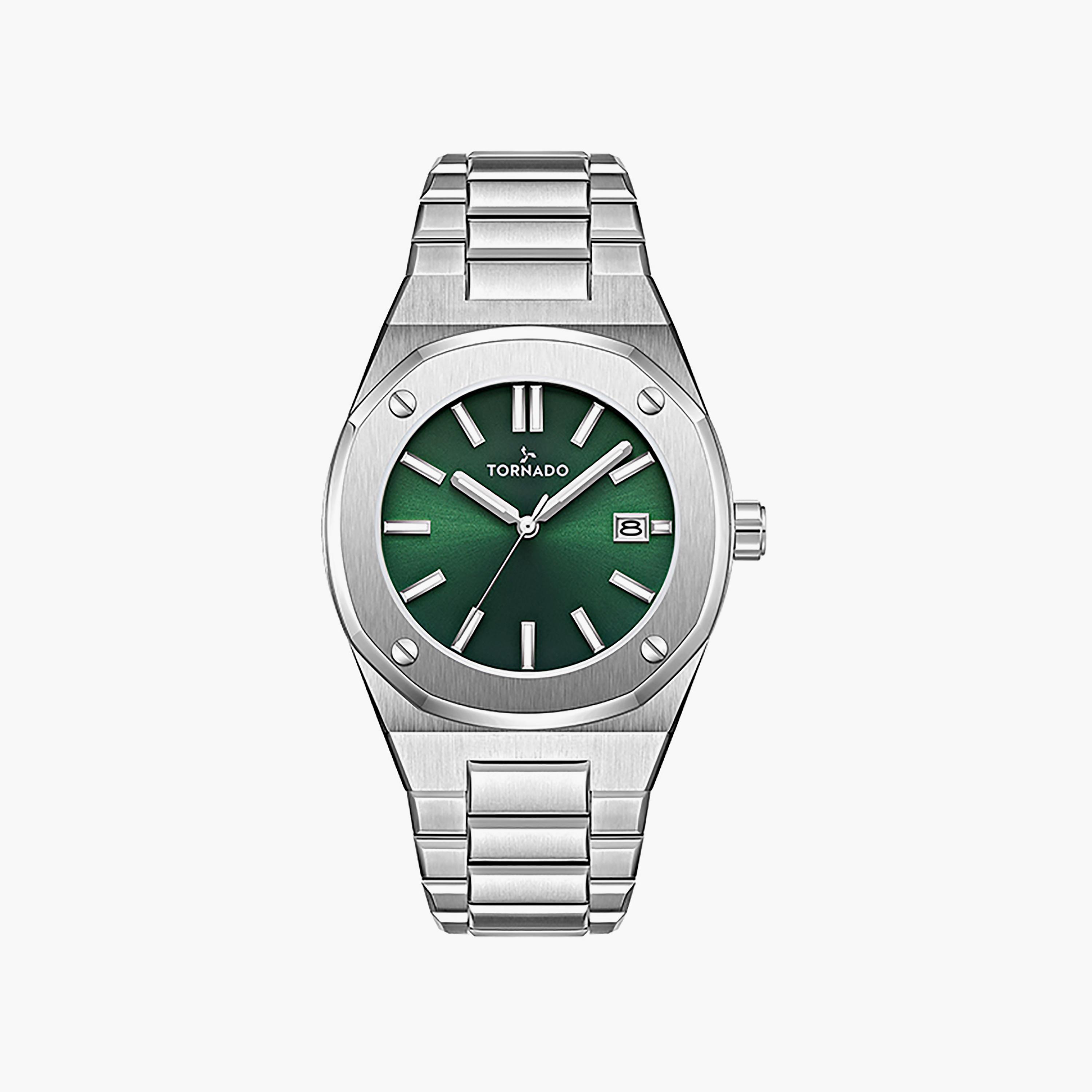 ساعة تورنادو للرجال 42 ملم انالوج بلون فضي مع ستانلس ستيل | T23003-SBSH-men-watchesandjewellery-watches-image-1