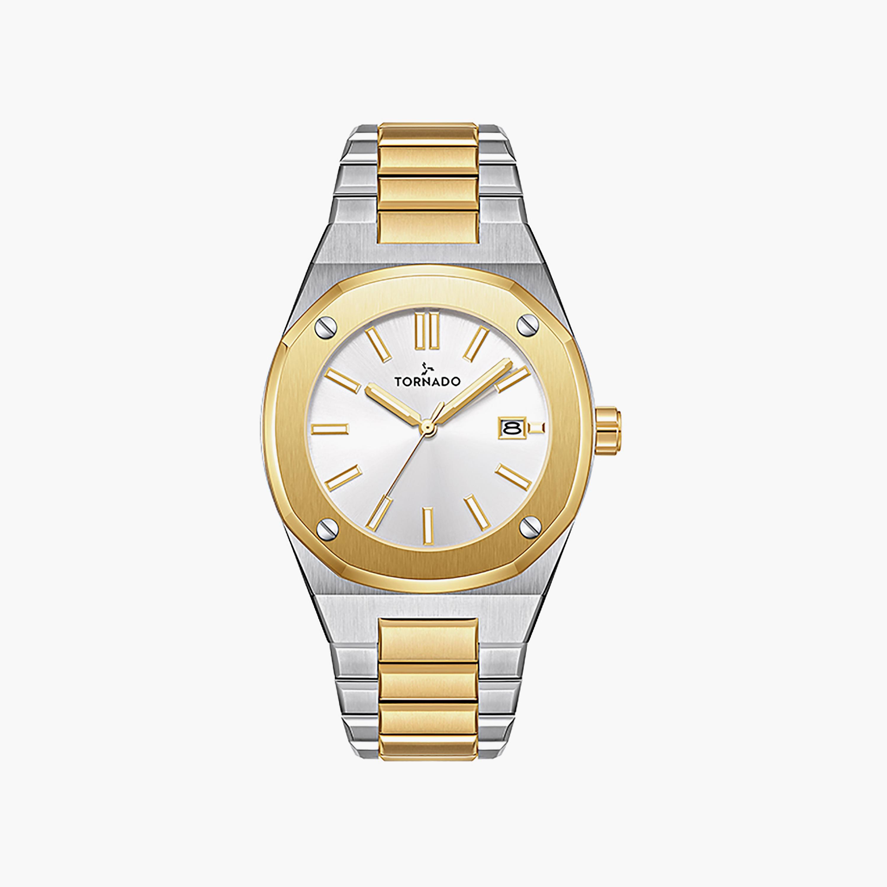 Tornado Men's 42 MM Silver & Gold Analog Stainless Steel Watch | T23003-TBTW-men-watchesandjewellery-watches-image-1
