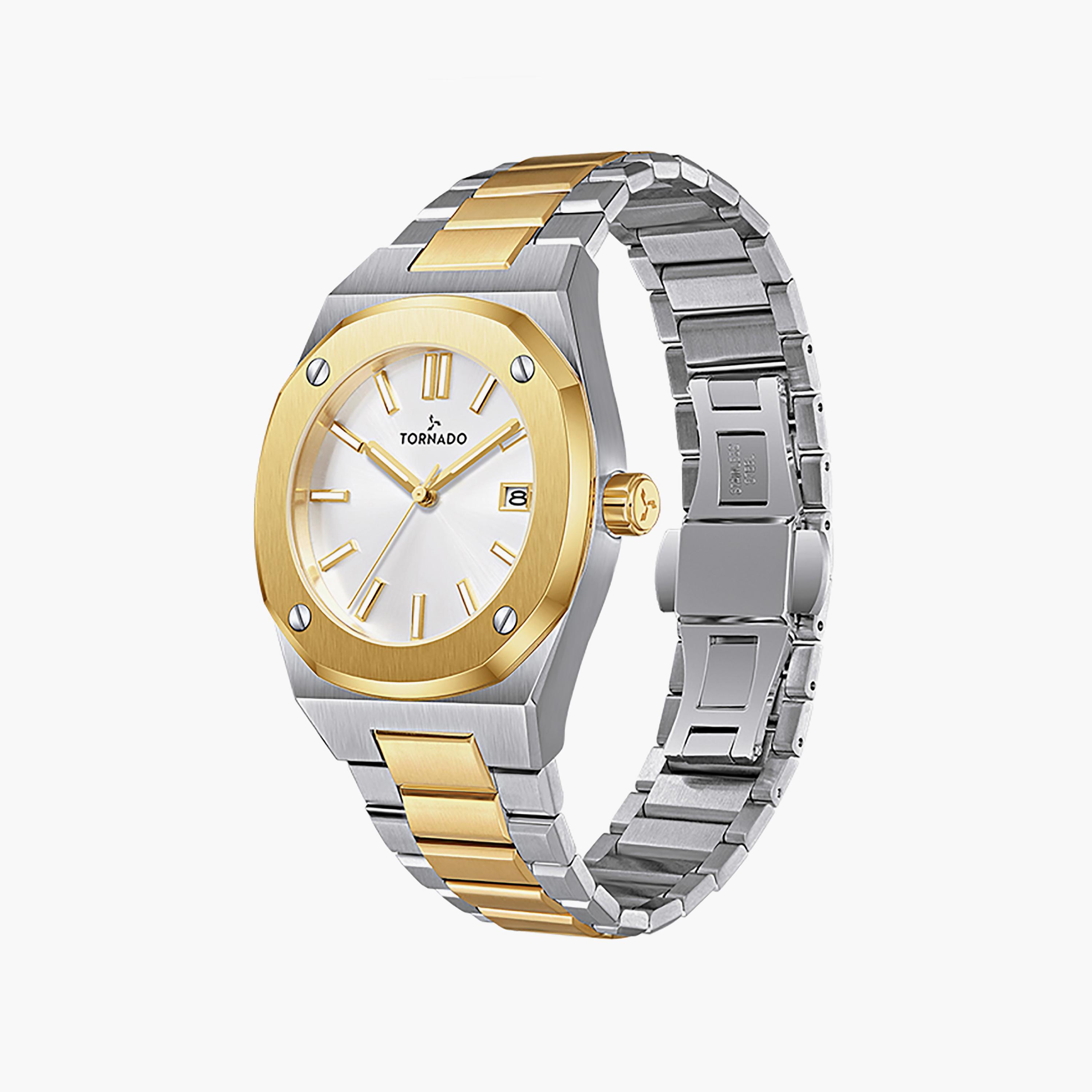 Tornado Men's 42 MM Silver & Gold Analog Stainless Steel Watch | T23003-TBTW-men-watchesandjewellery-watches-image-2
