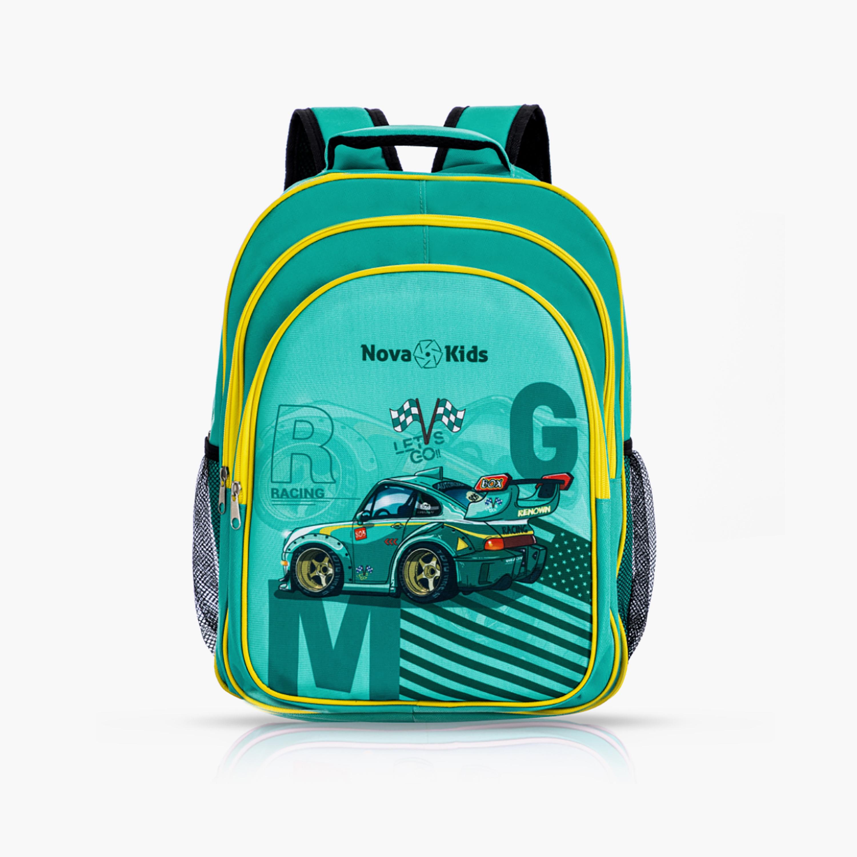 Nova Kids Set of 5 School Bag, Car Racing, Green, 16 Inch-school-bagsandbackpacks-sets-image-2