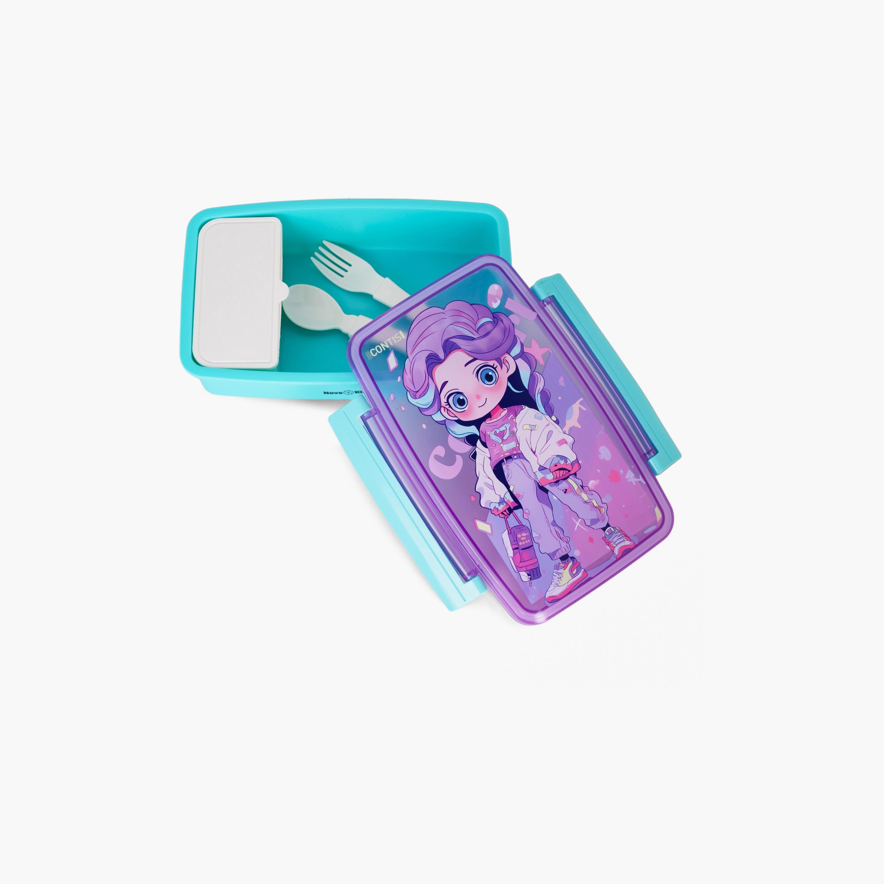 Nova Kids Bento Lunch Box with Spoon & Fork, Cute Girl, Pink-school-lunchessentials-lunchboxes-image-1