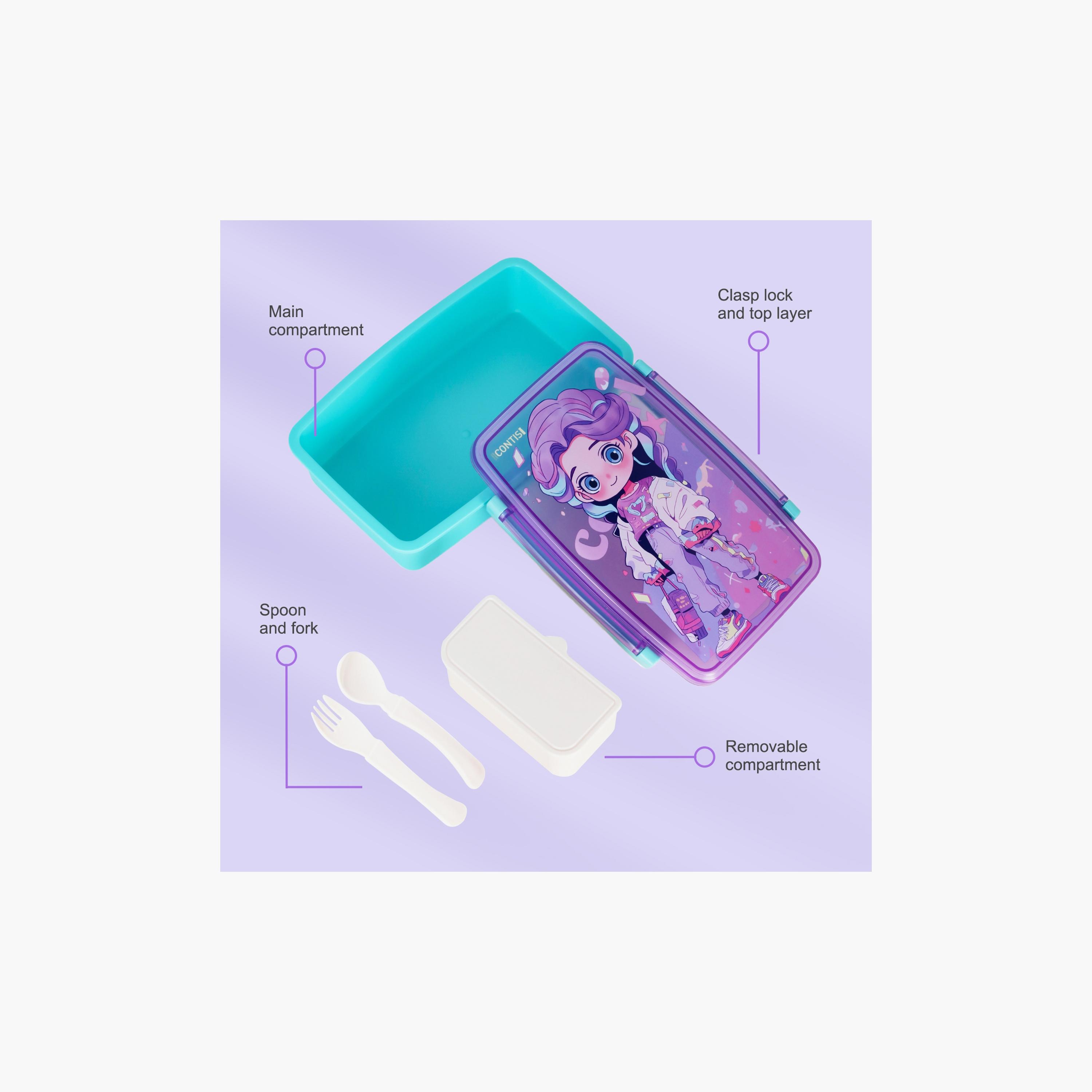 Nova Kids Bento Lunch Box with Spoon & Fork, Cute Girl, Pink-school-lunchessentials-lunchboxes-image-5