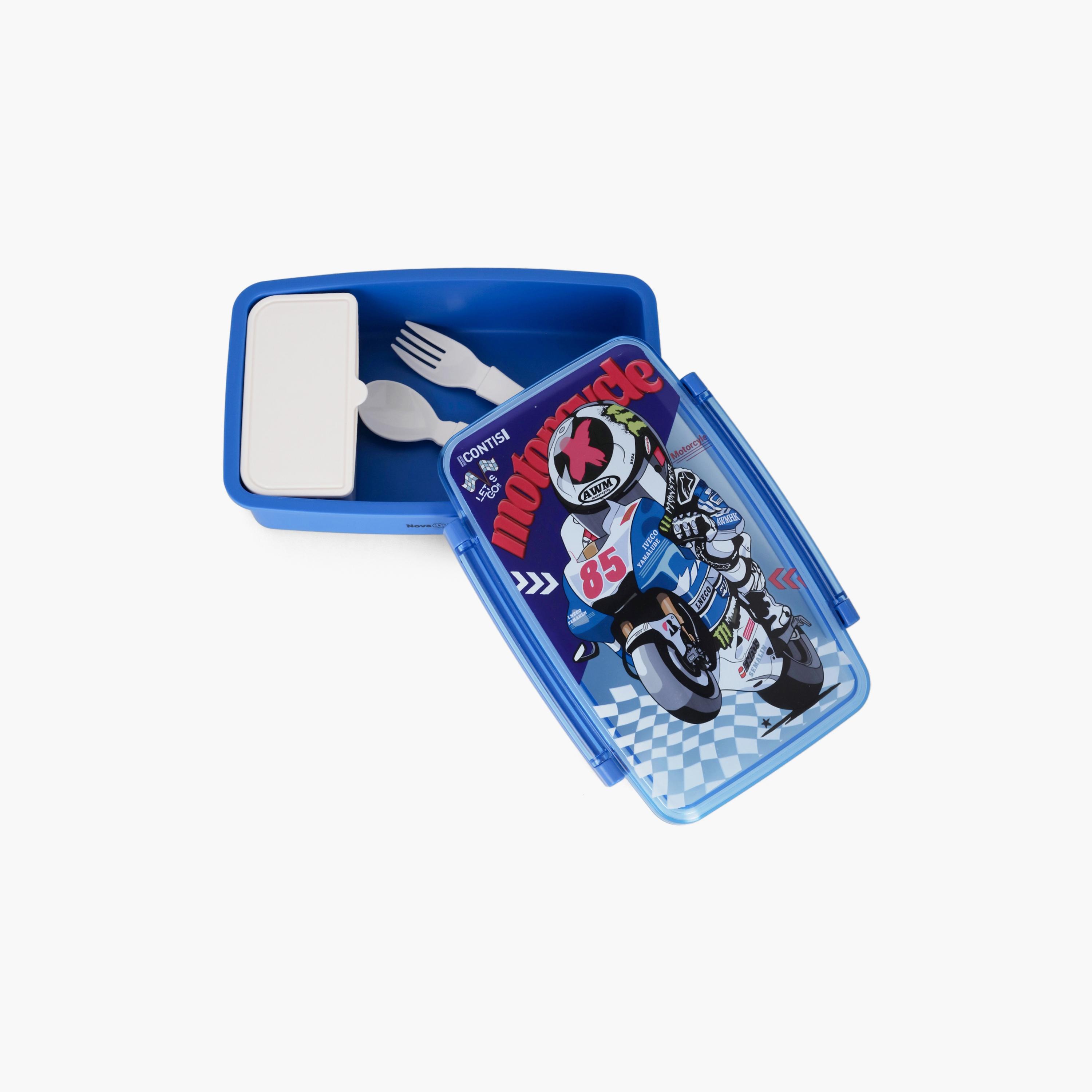 صندوق غداء بينتو مع ملعقة وشوكة من نوفا كيدز، دراجة نارية، أزرق-school-lunchessentials-lunchboxes-image-1