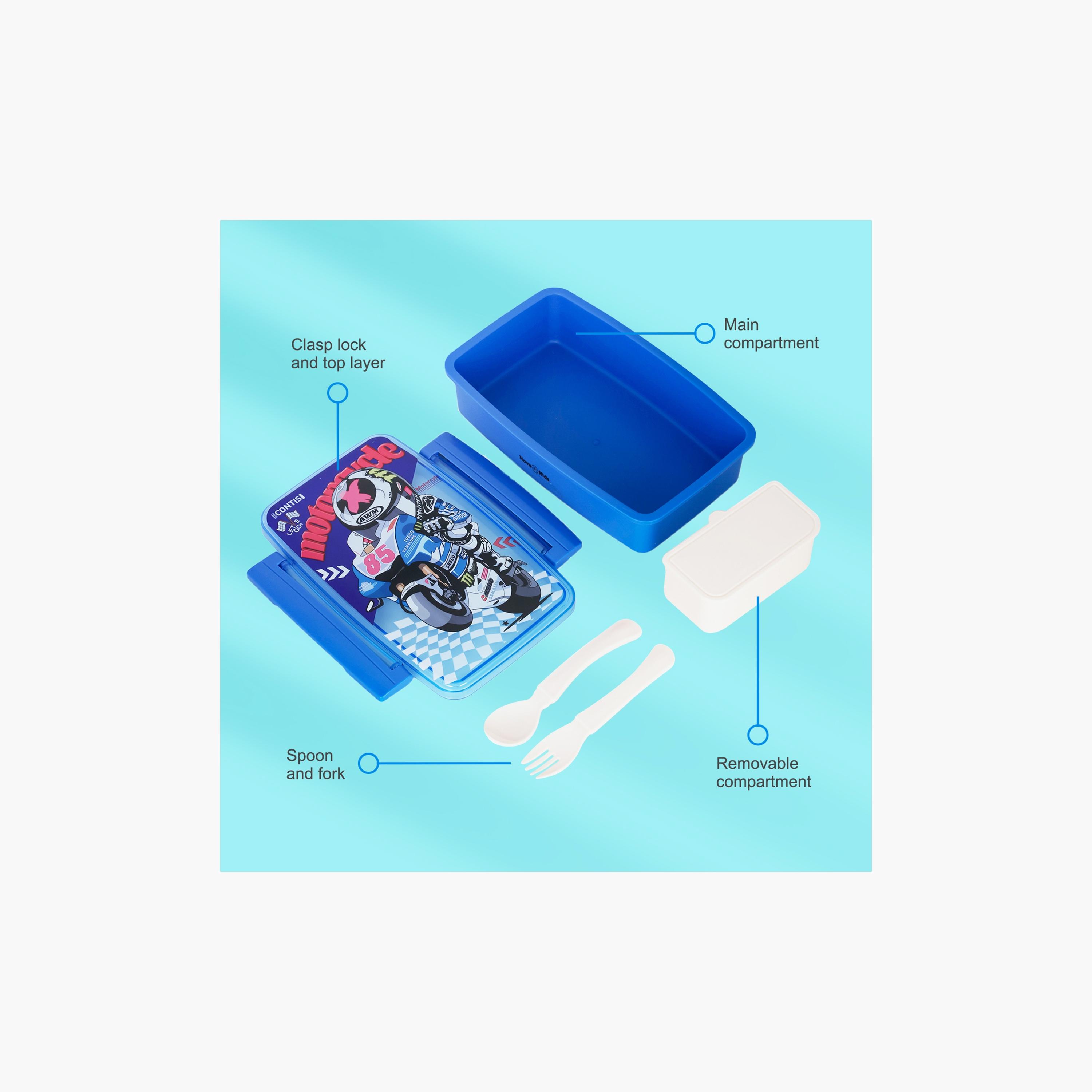 صندوق غداء بينتو مع ملعقة وشوكة من نوفا كيدز، دراجة نارية، أزرق-school-lunchessentials-lunchboxes-image-5