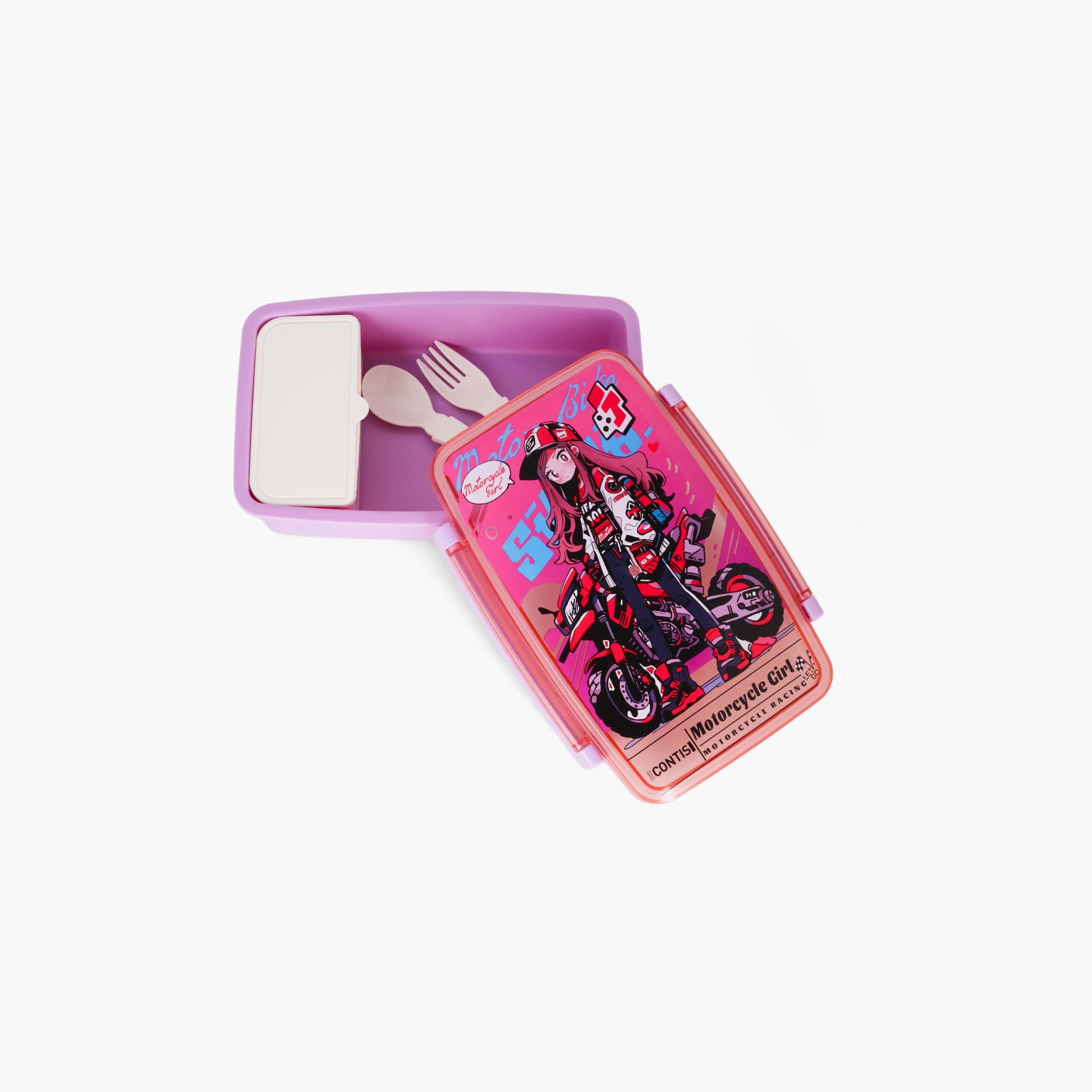 Nova Kids Bento Lunch Box with Spoon & Fork, Motorbike, Pink-school-lunchessentials-lunchboxes-image-1