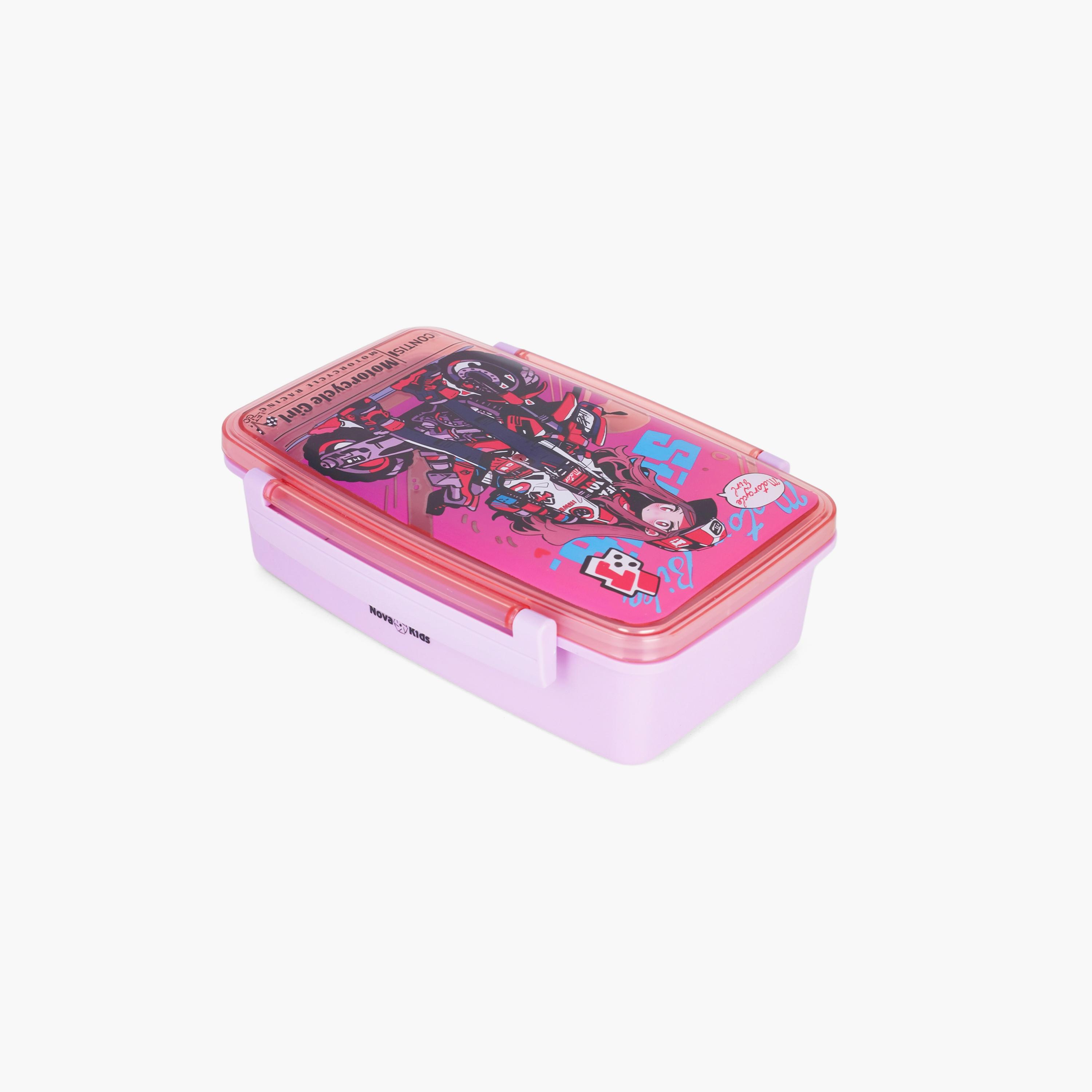 Nova Kids Bento Lunch Box with Spoon & Fork, Motorbike, Pink-school-lunchessentials-lunchboxes-image-2
