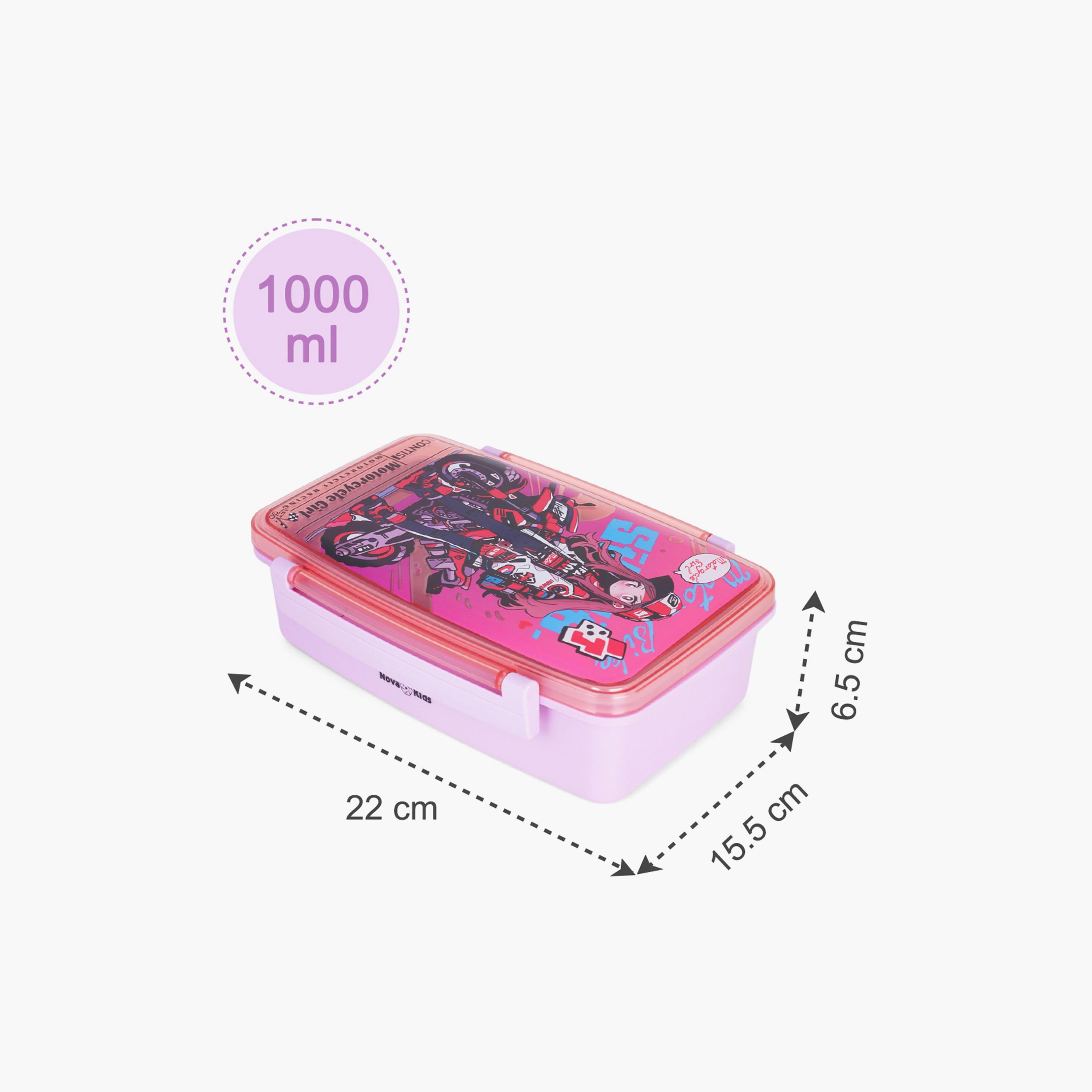 Nova Kids Bento Lunch Box with Spoon & Fork, Motorbike, Pink-school-lunchessentials-lunchboxes-image-4