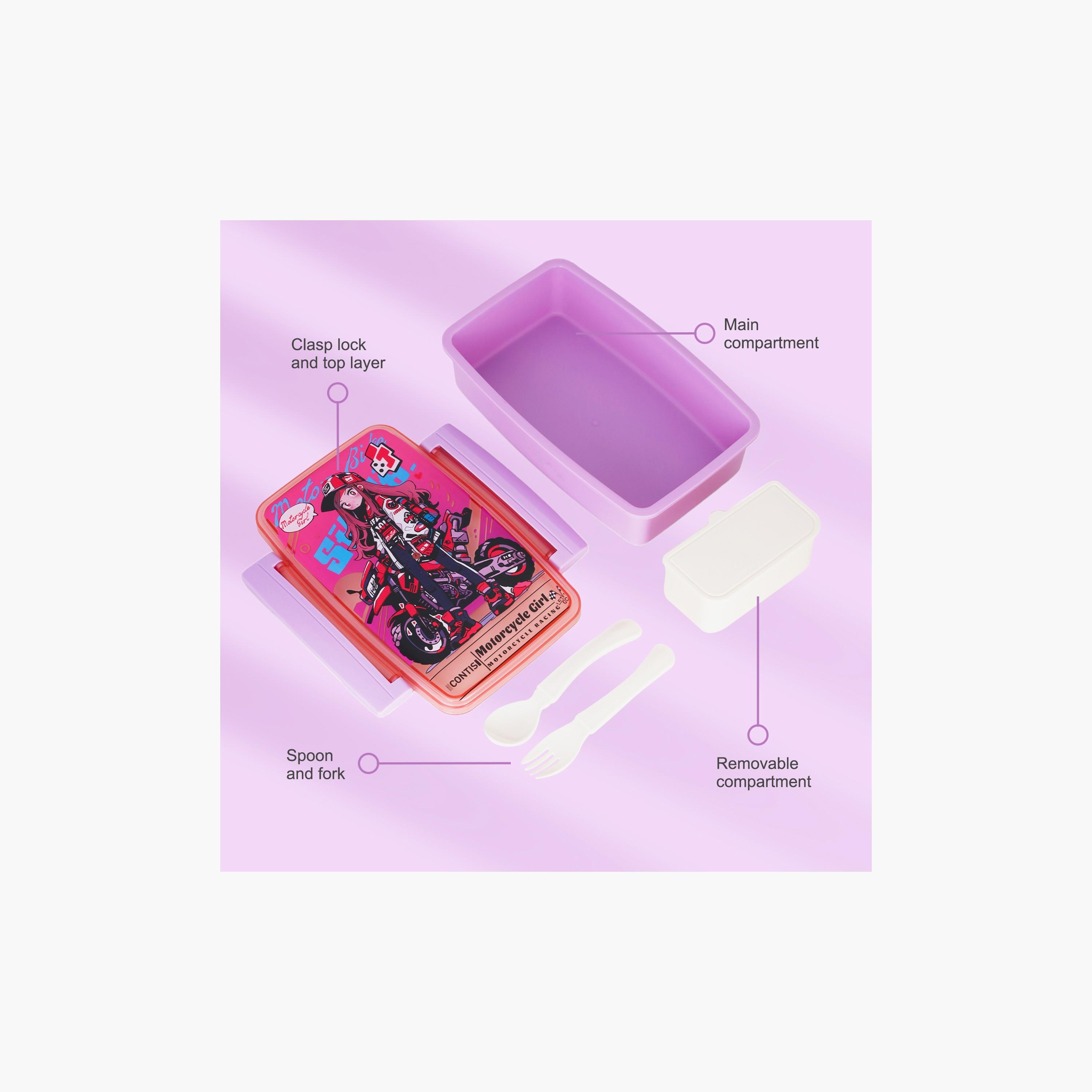 Nova Kids Bento Lunch Box with Spoon & Fork, Motorbike, Pink-school-lunchessentials-lunchboxes-image-5