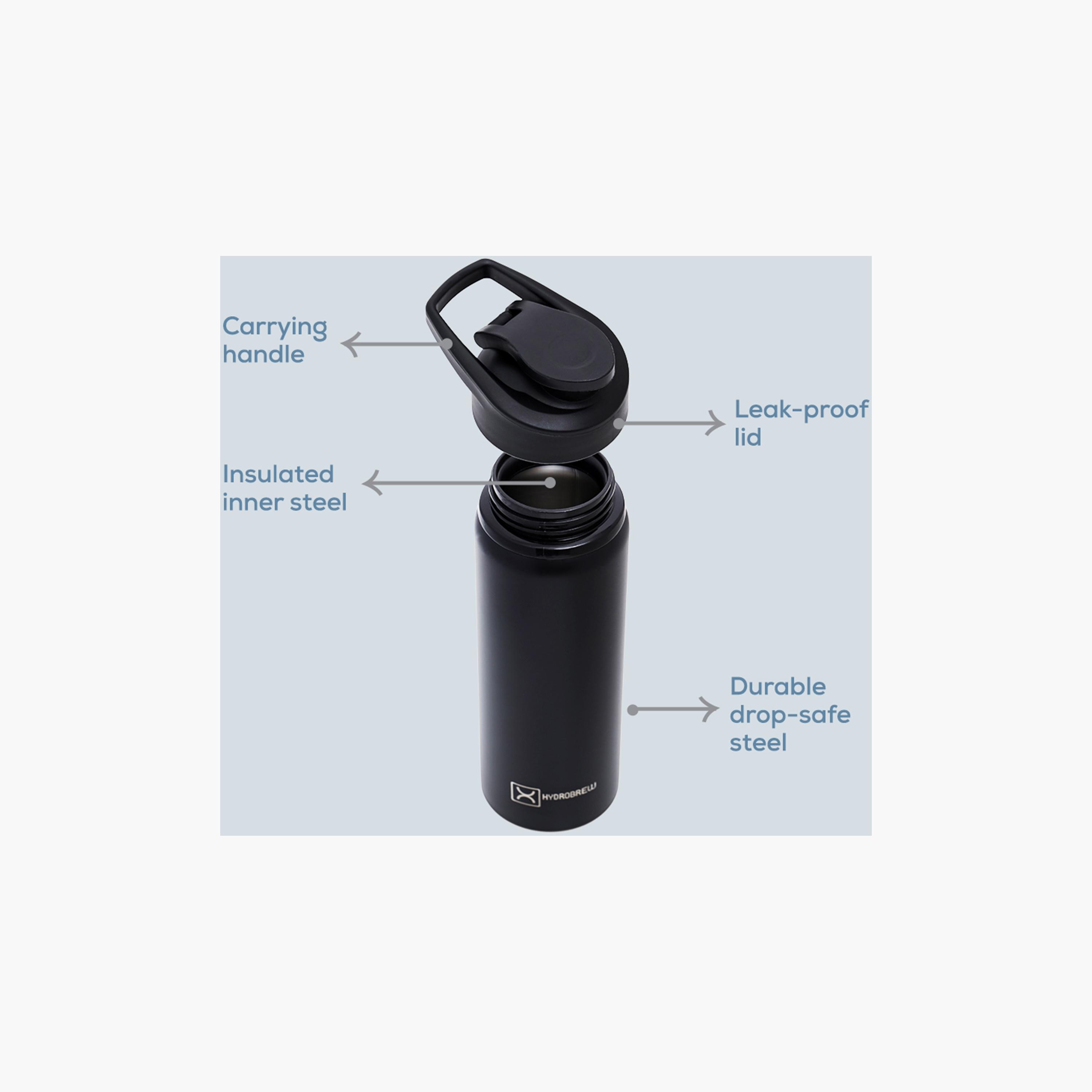 HYDROBREW Stainless Steel Sports Water Bottle, Black, 700ml-school-waterbottles-image-3