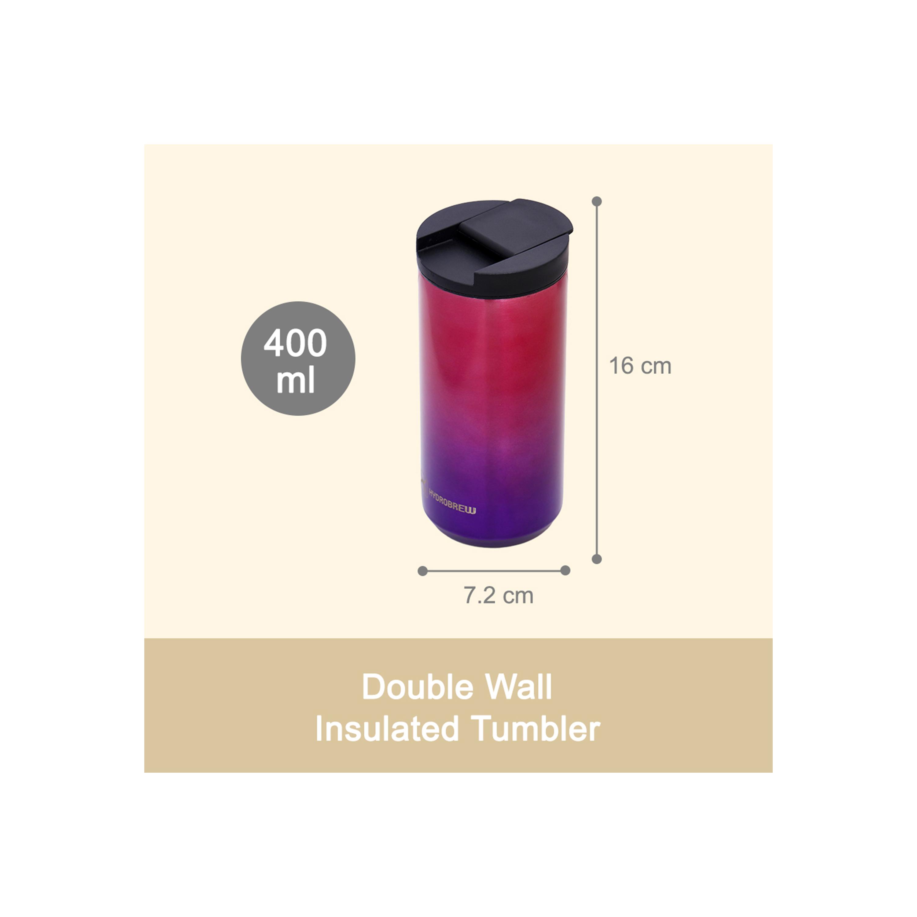 HYDROBREW Insulated Tumbler Water Bottle, Chrome, 400ml-school-waterbottles-image-6