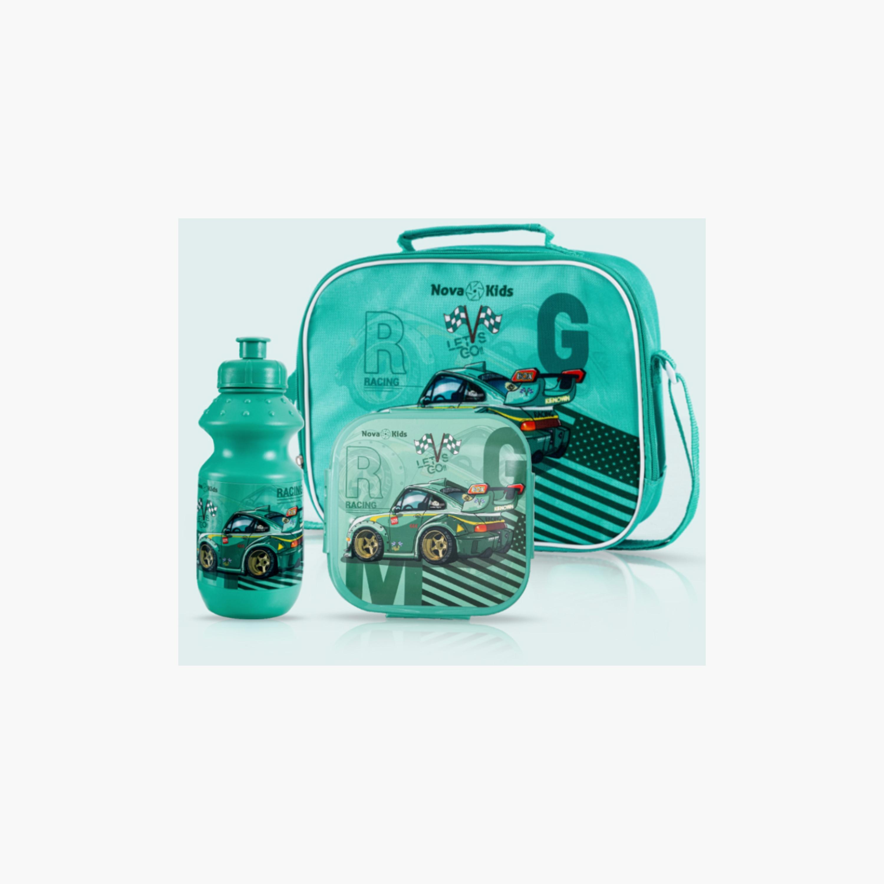 Nova Kids Lunch & Water Bottle with Lunch Bag, Racing, Green-school-lunchessentials-lunchbags-image-1