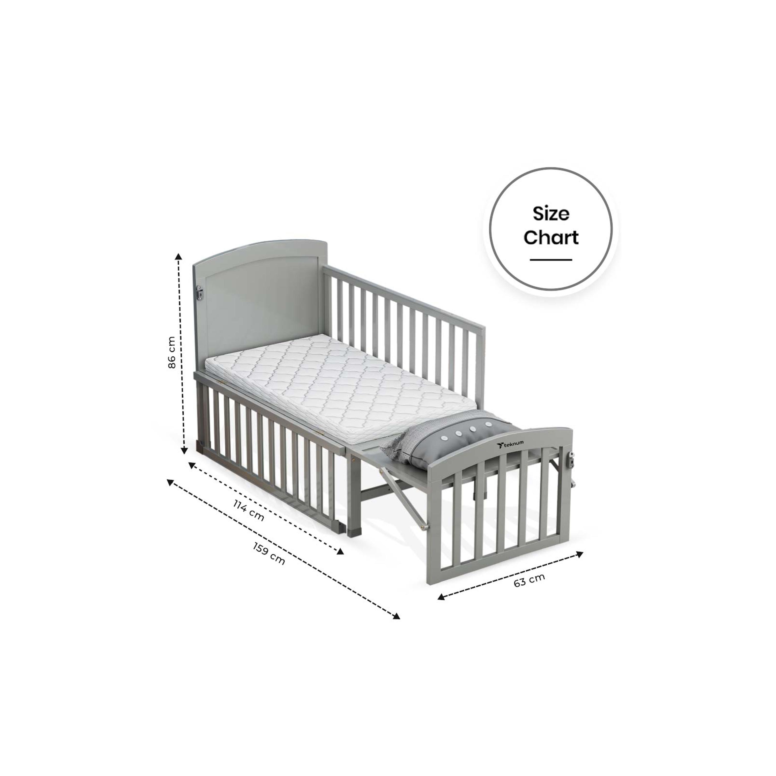 Teknum 7-in-1 Convertible Bed with Mattress, Mosquito Net & Detachable Wheels-baby-nursery-furniture-cribsandbeds-babycribs-image-2