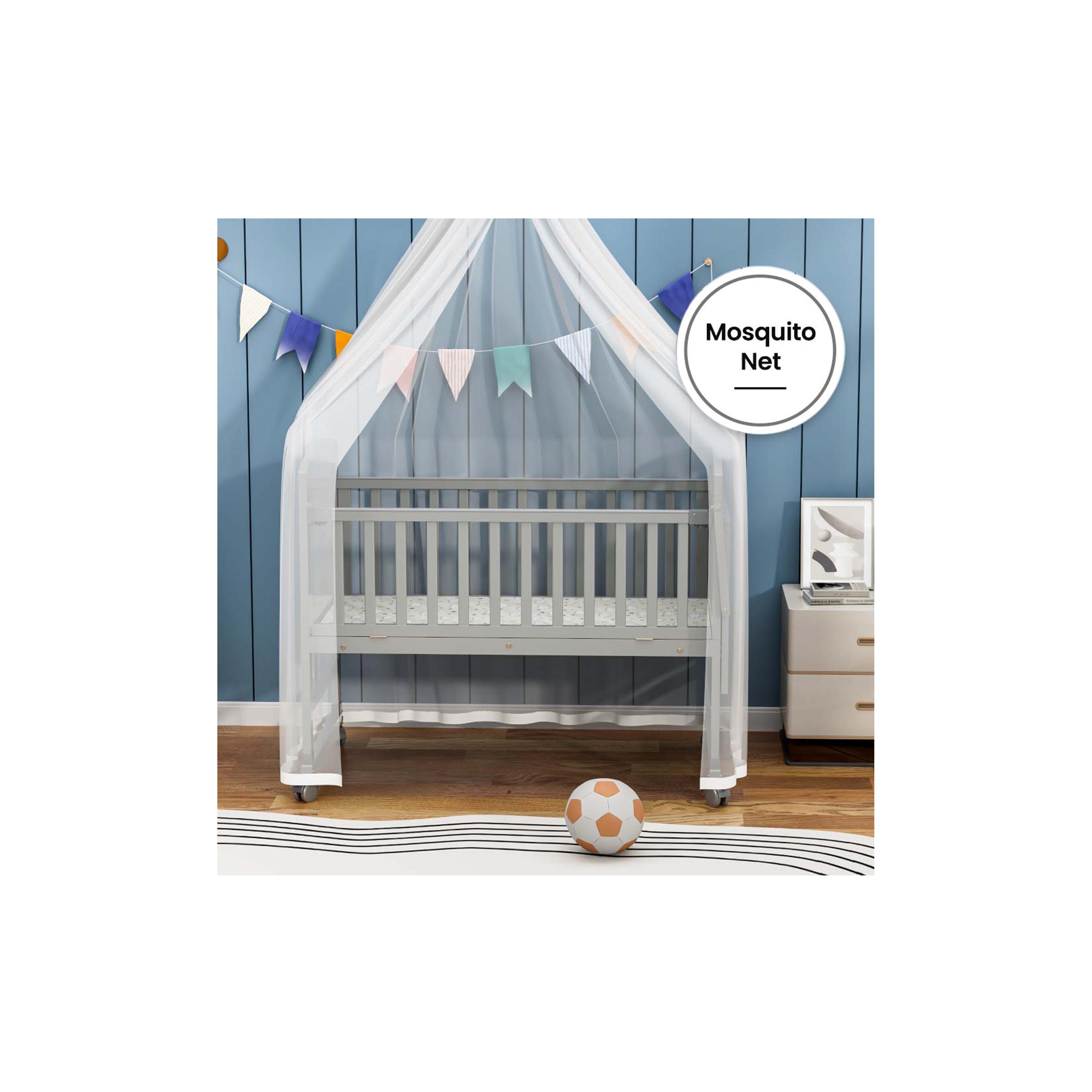 Teknum 7-in-1 Convertible Bed with Mattress, Mosquito Net & Detachable Wheels-baby-nursery-furniture-cribsandbeds-babycribs-image-4