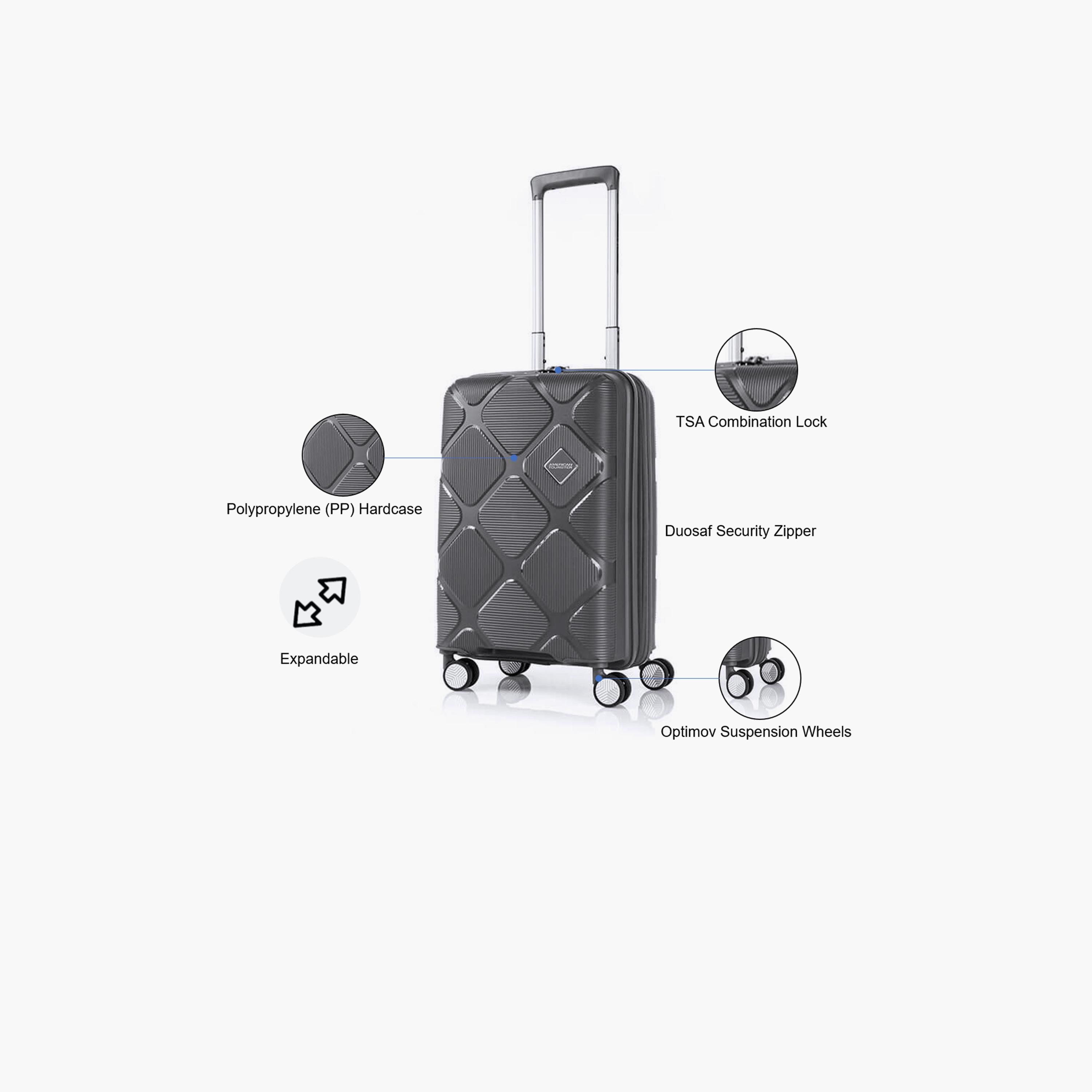 American Tourister Instagon 55 CM Cabin Size Polypropylene (PP) Hard Sided 4-Wheeler Spinner Luggage Trolley Bag with TSA lock-travel-luggagesandbags-luggage-image-3
