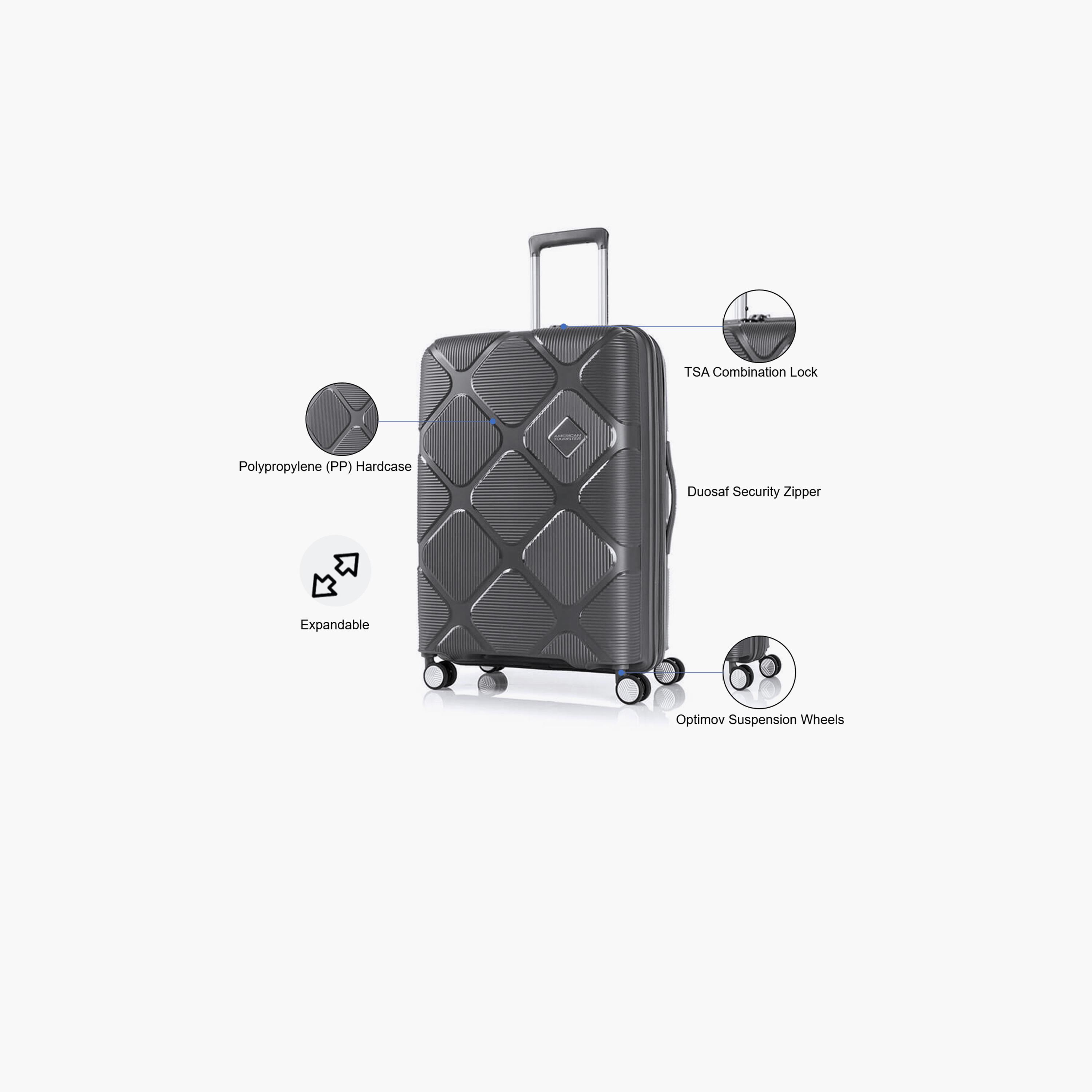 American Tourister Instagon 69 CM Check-in Polypropylene (PP) Hard Sided 4-Wheeler Spinner Luggage Trolley Bag with TSA lock-travel-luggagesandbags-luggage-image-3