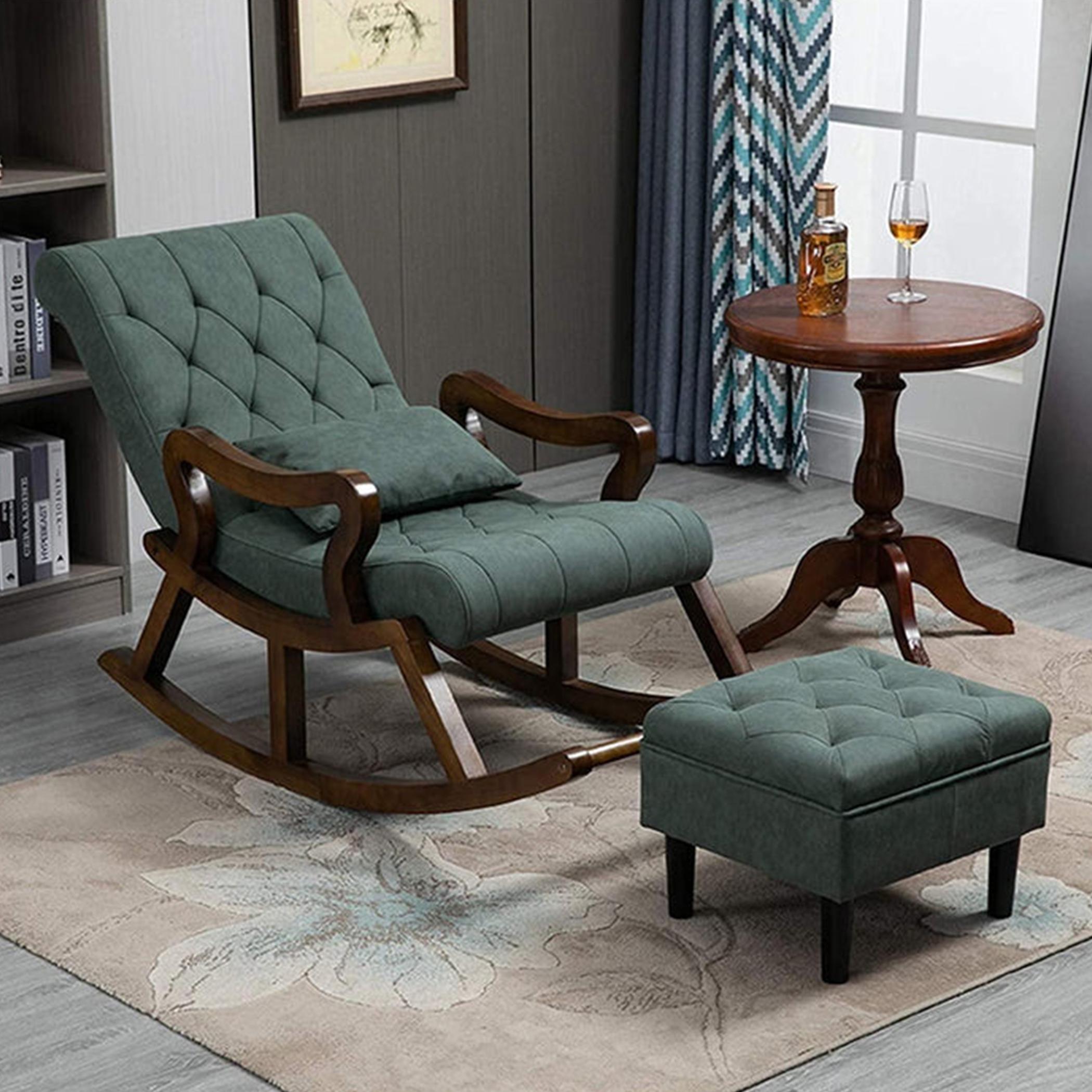 Wooden Twist Modern Velvet Rocking Chair with Footrest