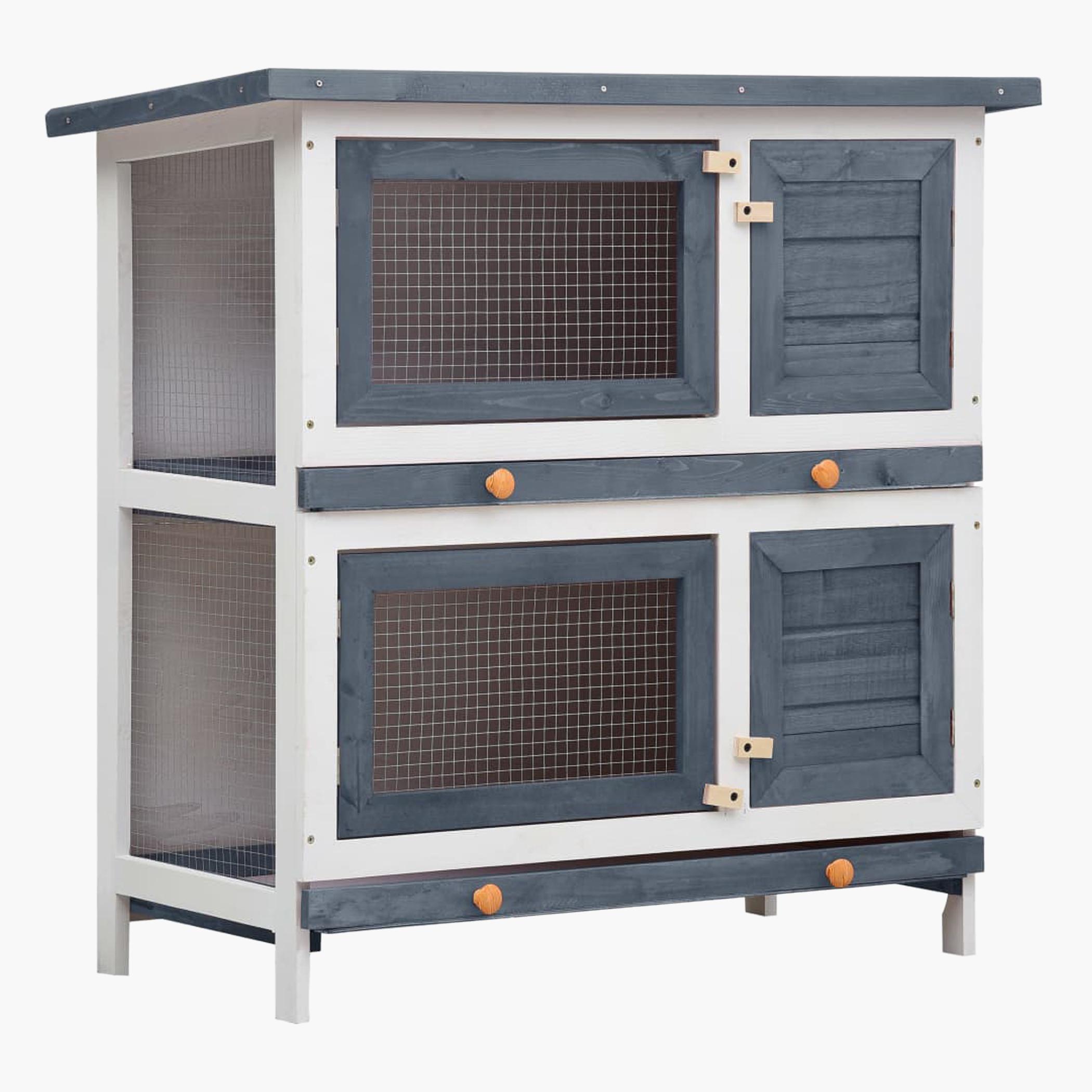 VidaXL Outdoor 4-Doors Wooden Rabbit Hutch - 45x90x90 cm