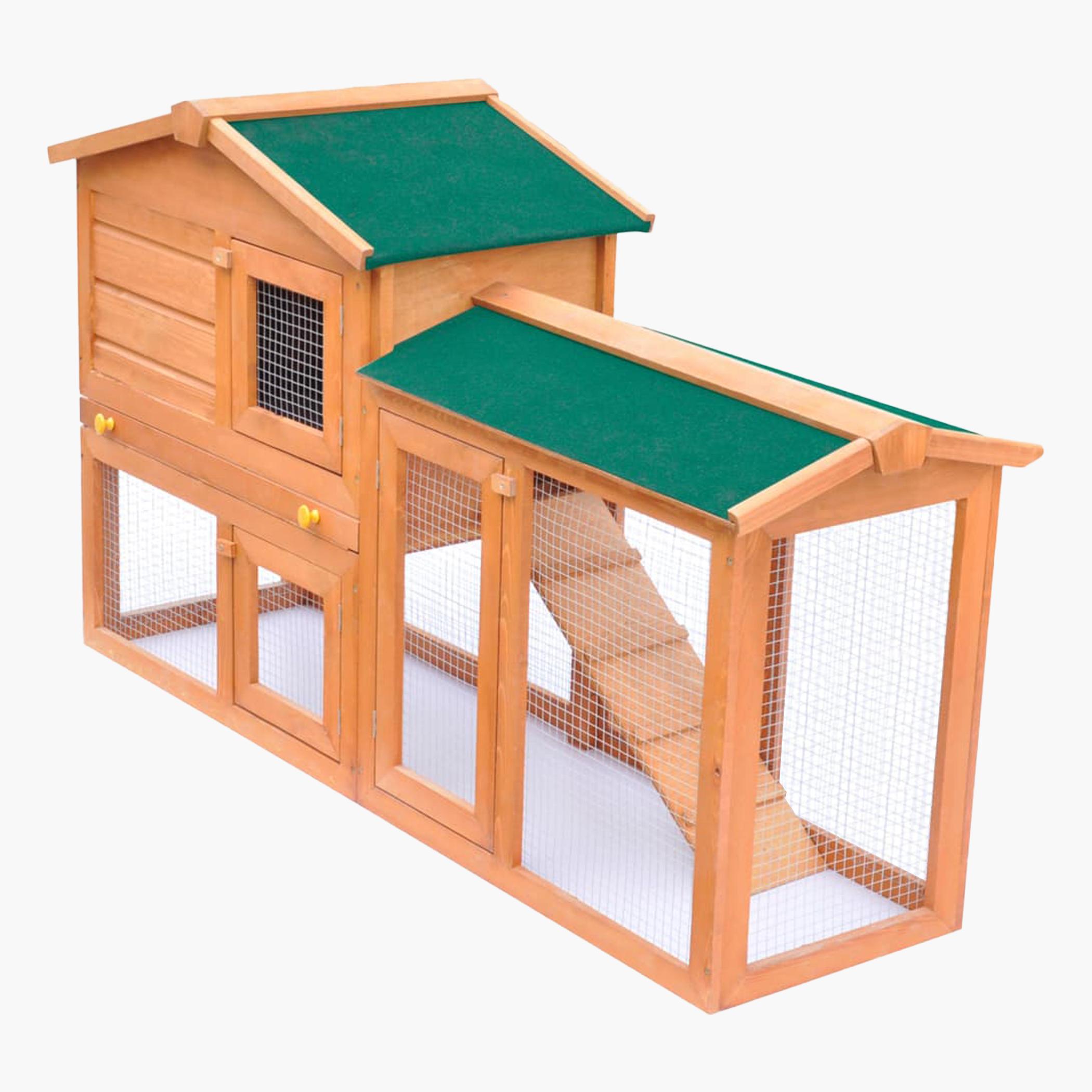 VidaXL Wooden Rabbit Hutch - 140x46x85 cm