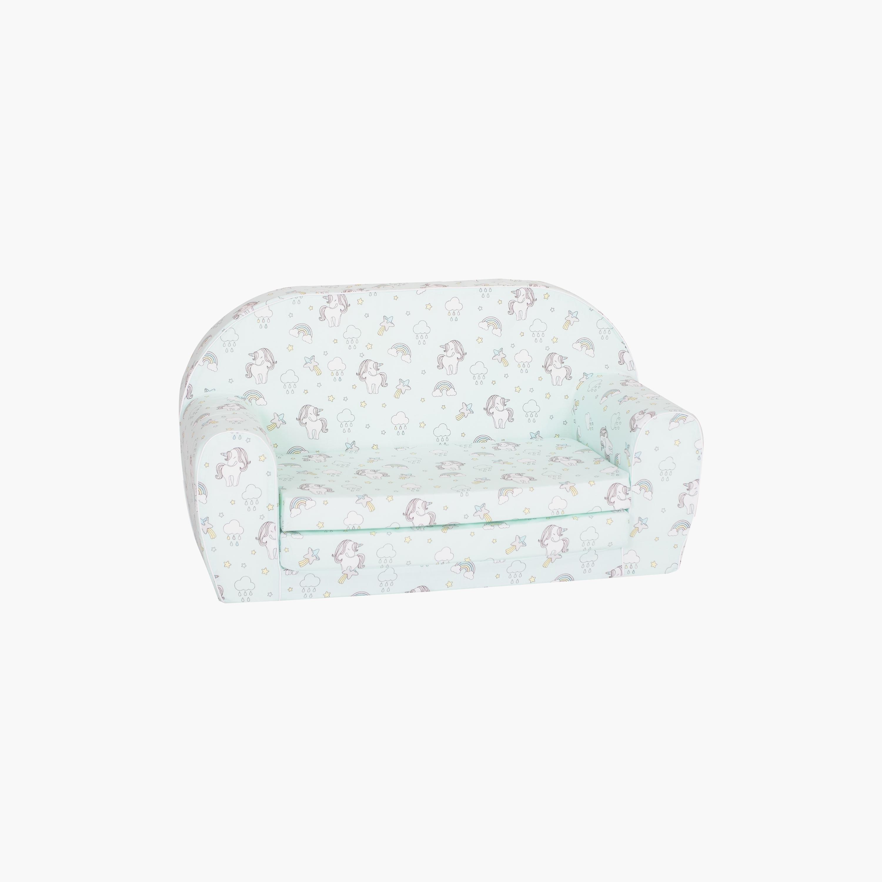 Delsit Printed Sofa Cum Bed - Unicorns - Mint Green-baby-nursery-furniture-chairsandtables-image-1