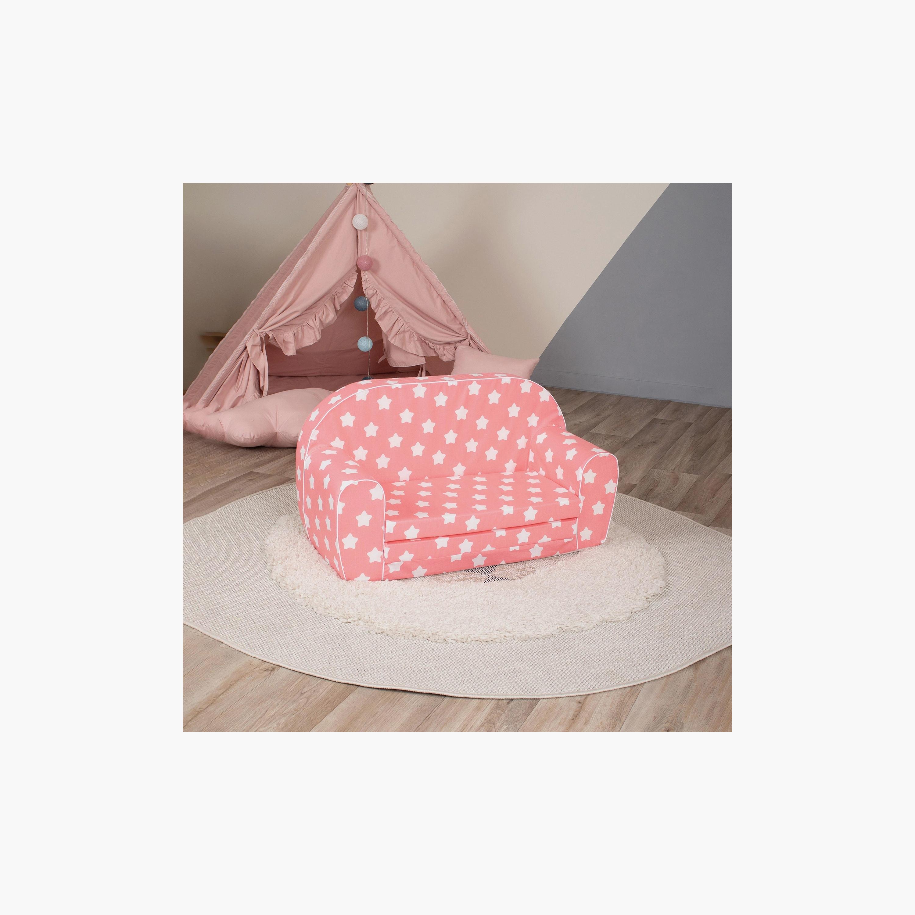 Delsit Stars Printed Sofa Cum Bed - Pink & White-baby-nursery-furniture-chairsandtables-image-3