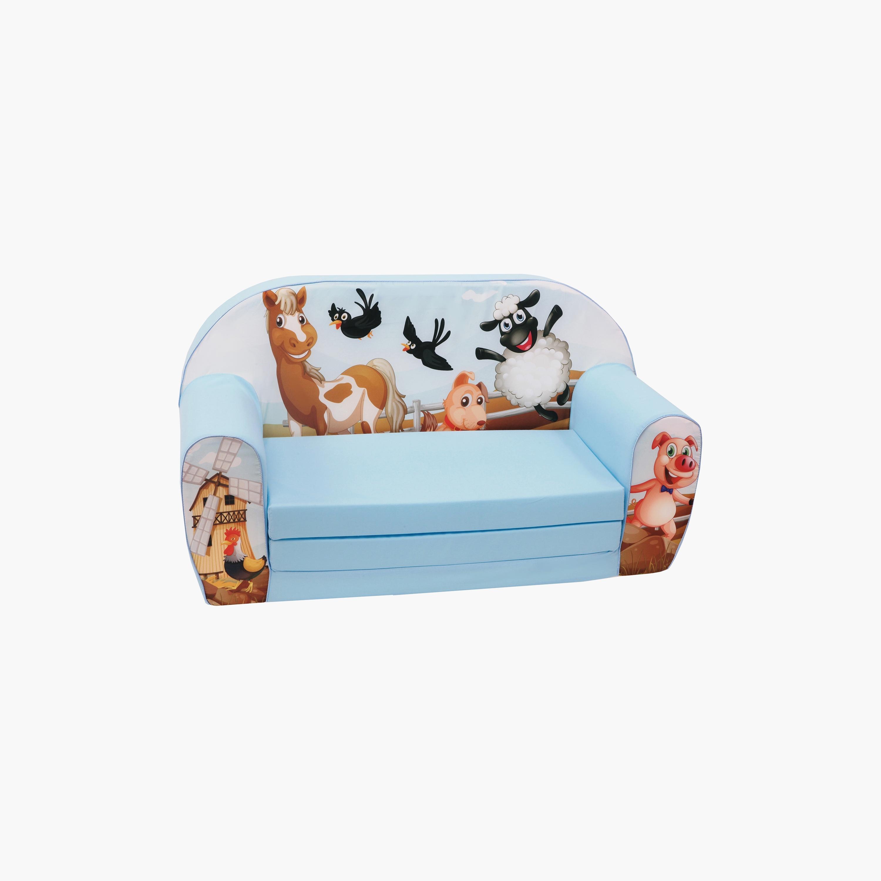 Delsit Printed Sofa Cum Bed - Farm Animal - Blue-baby-nursery-furniture-chairsandtables-image-1