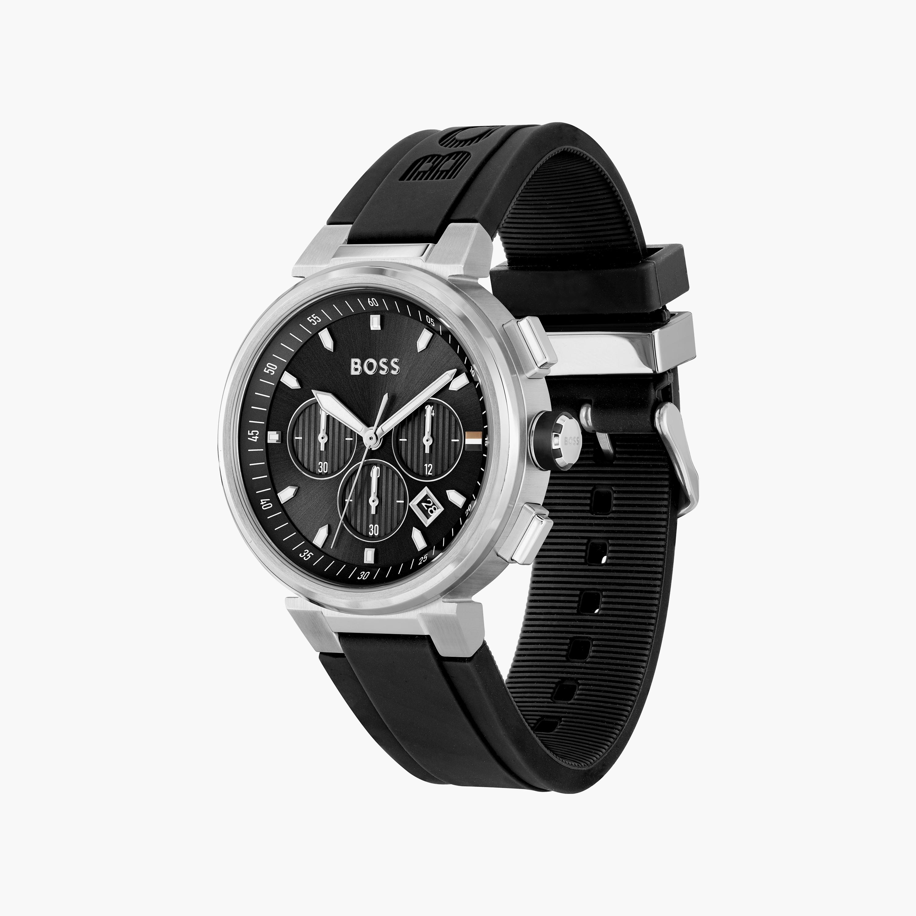 ساعة هيوغو بوس للرجال 44 ملم كرونوغراف سيليكون سوداء | 1513997-men-watchesandjewellery-watches-image-2