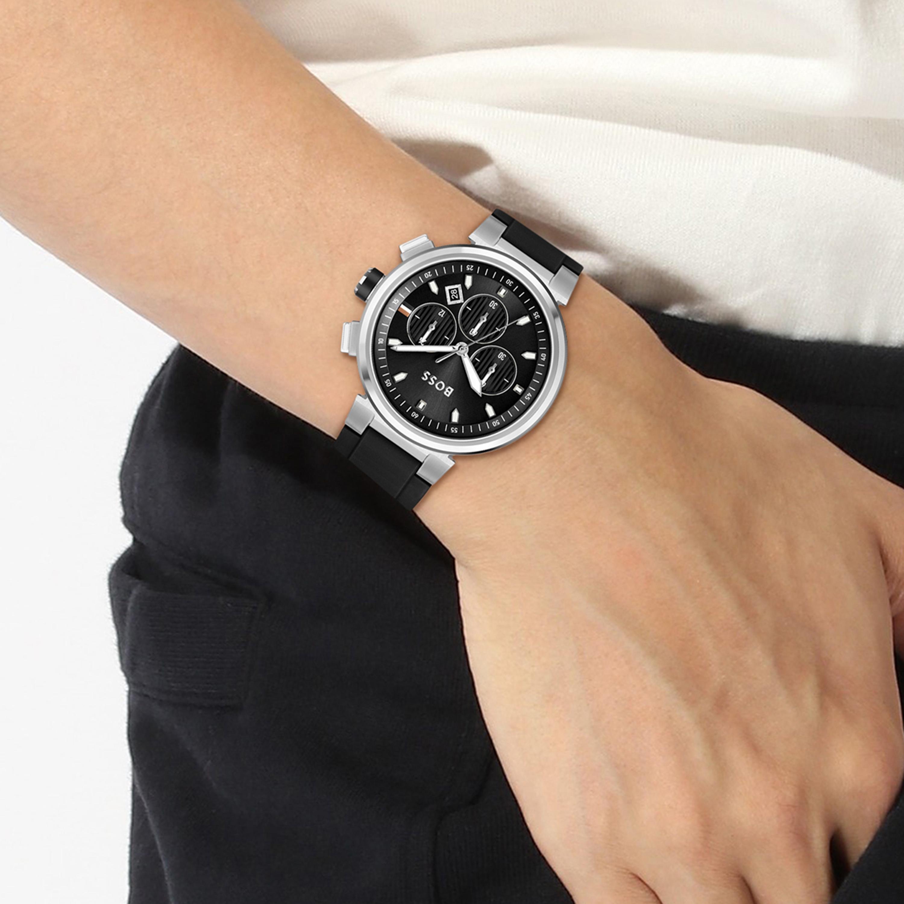 ساعة هيوغو بوس للرجال 44 ملم كرونوغراف سيليكون سوداء | 1513997-men-watchesandjewellery-watches-image-4