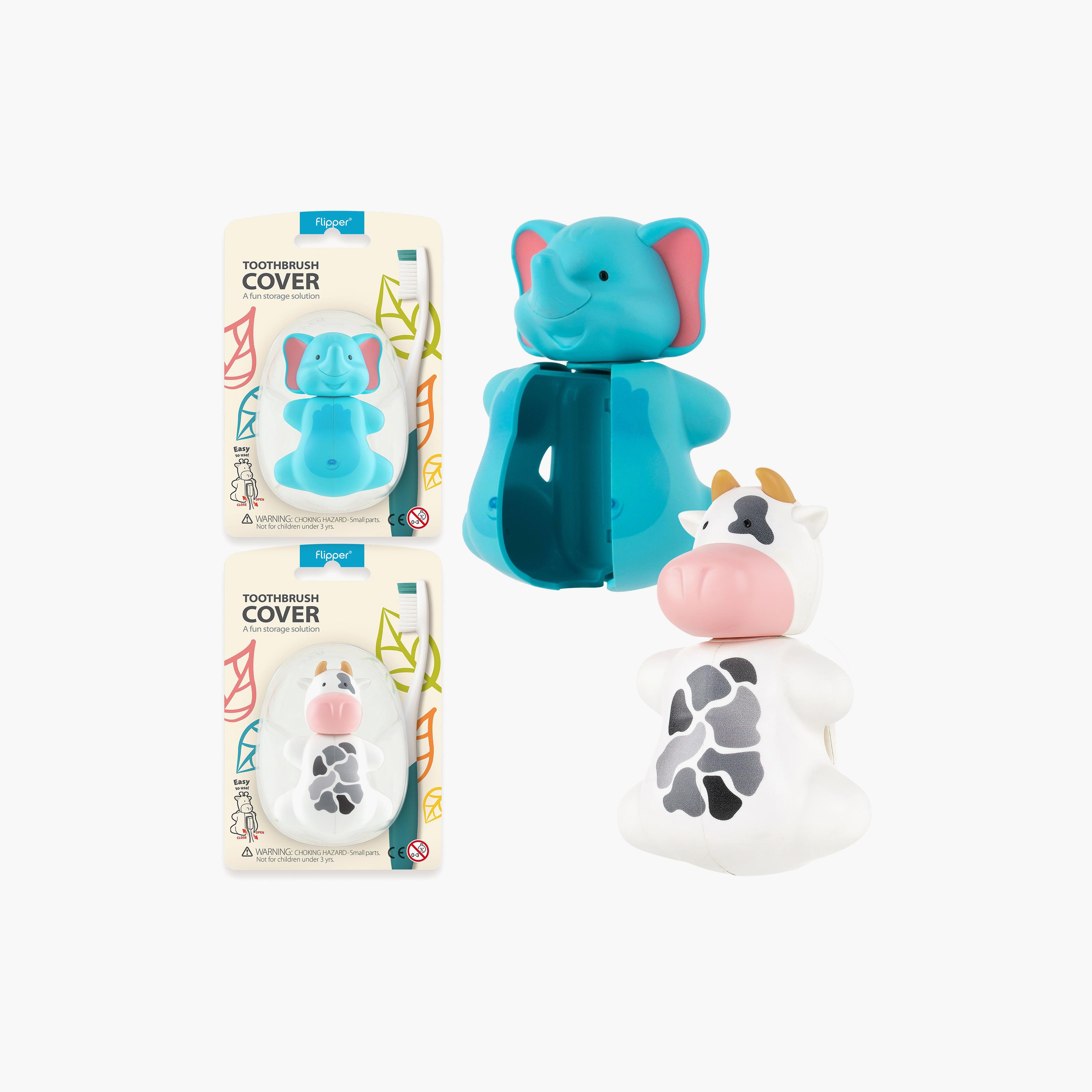 غطاء حامل فرشاة الأسنان قطعتين من فليبر، بقرة وفيل-baby-bathandcare-oralcare-image-1