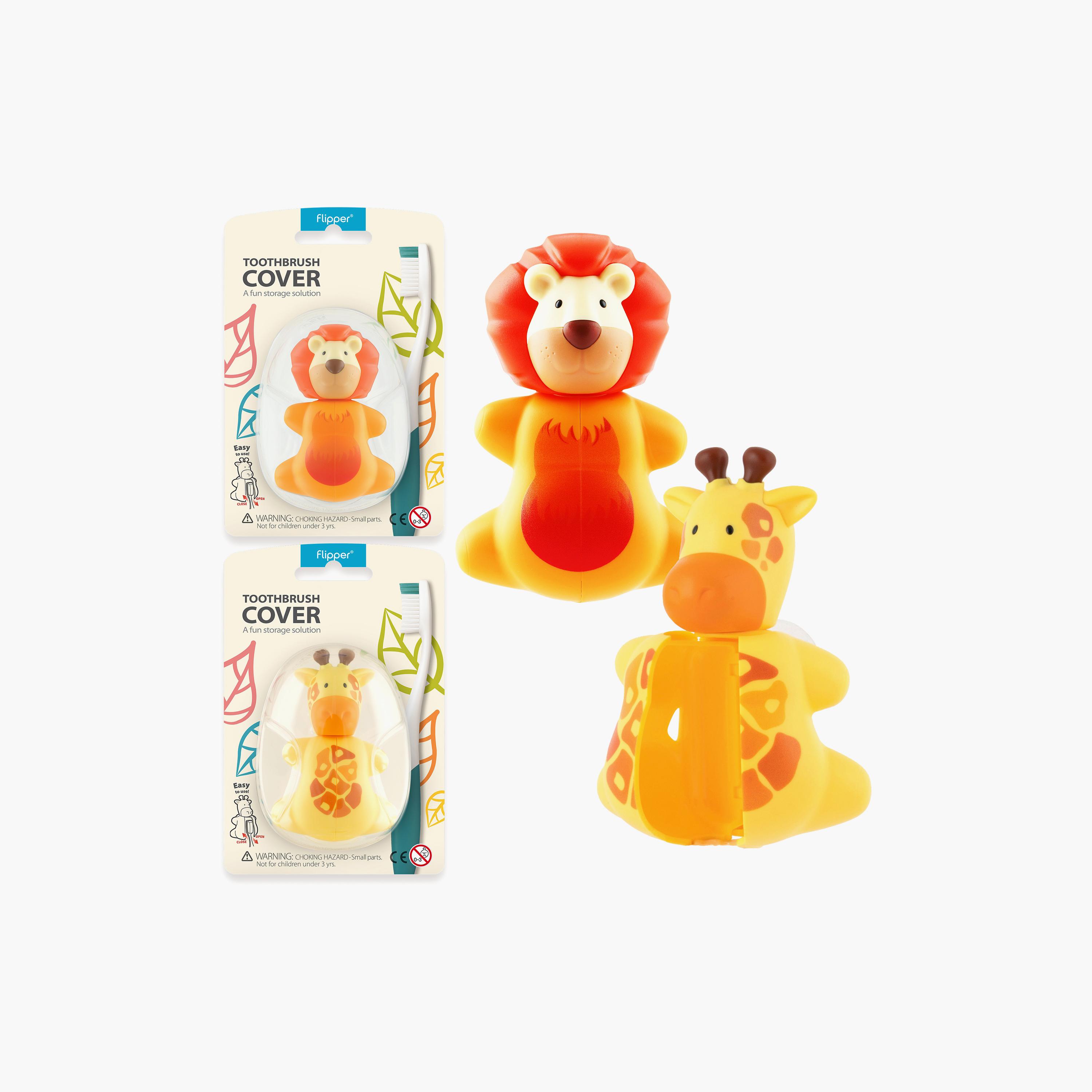 غطاء حامل فرشاة الأسنان فليبر، قطعتين، زرافة وأسد-baby-bathandcare-oralcare-image-1