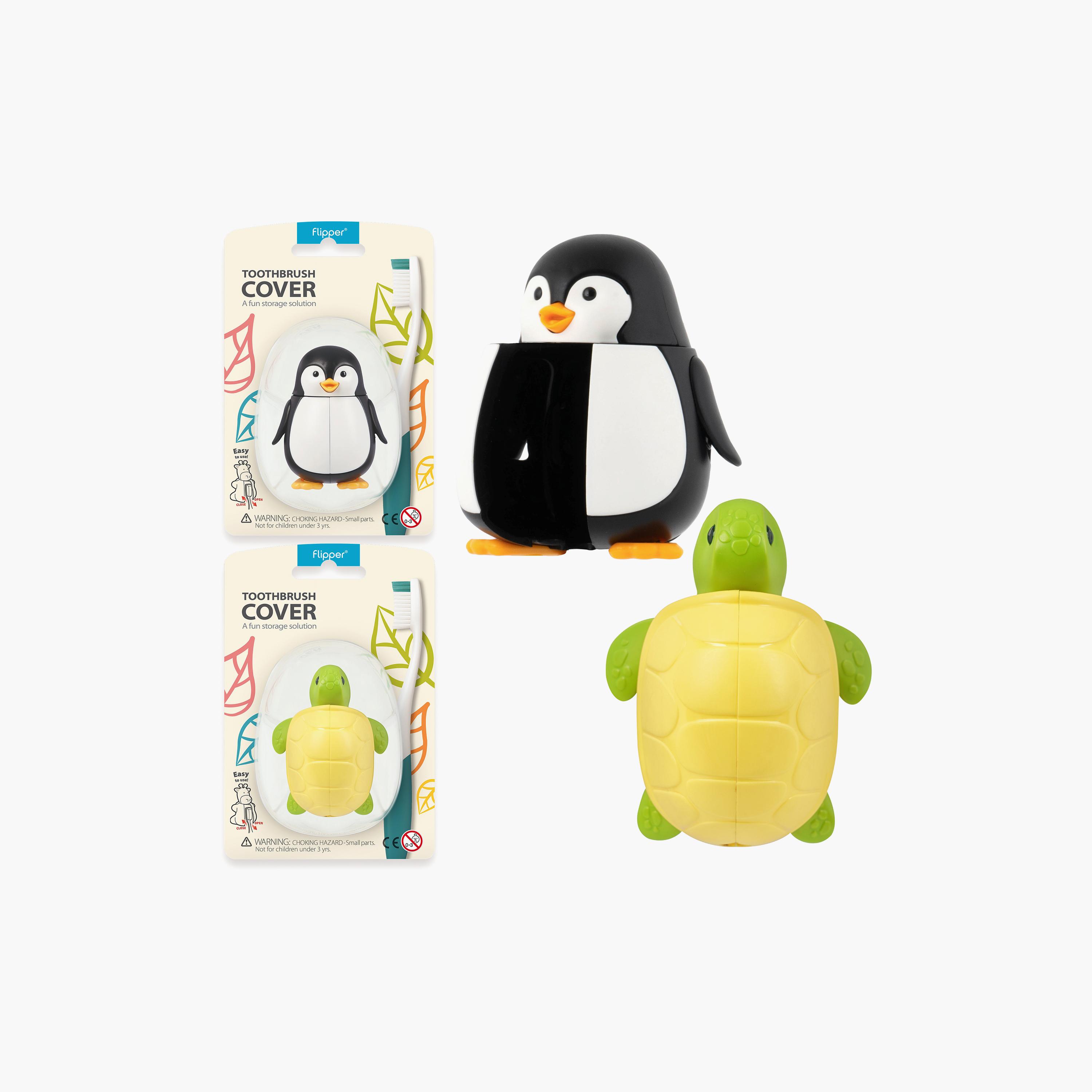 غطاء حامل فرشاة الأسنان قطعتين من فليبر، البطريق والسلحفاة-baby-bathandcare-oralcare-image-1