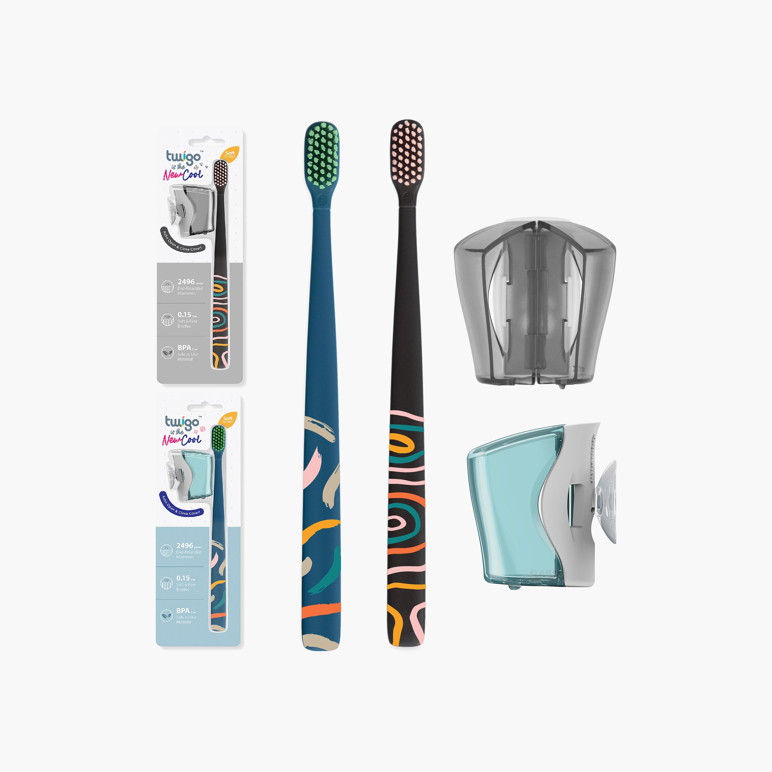 مجموعة فرشاة أسنان تويجو وغطاء قطعتين من فليبر، أزرق محيطي ودخان-baby-bathandcare-oralcare-image-1